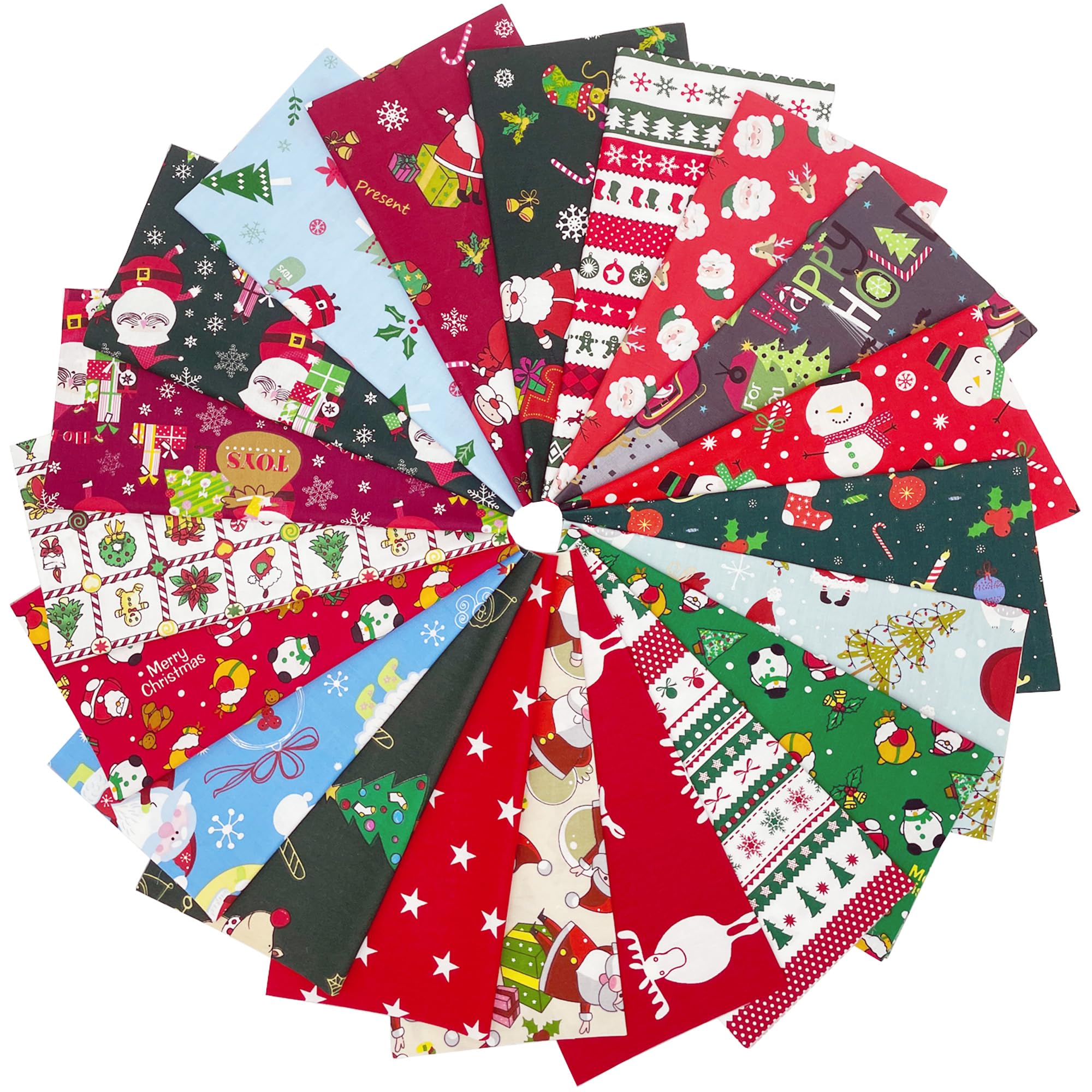 Jukway 20PCS Christmas Cotton Fabric Squares Bundles Christmas Patterns Printed Fabric Patchwork Craft Cloths for Sewing Quilting DIY Decoration Scrapbooking Handwork (25x25 cm -20PCS)