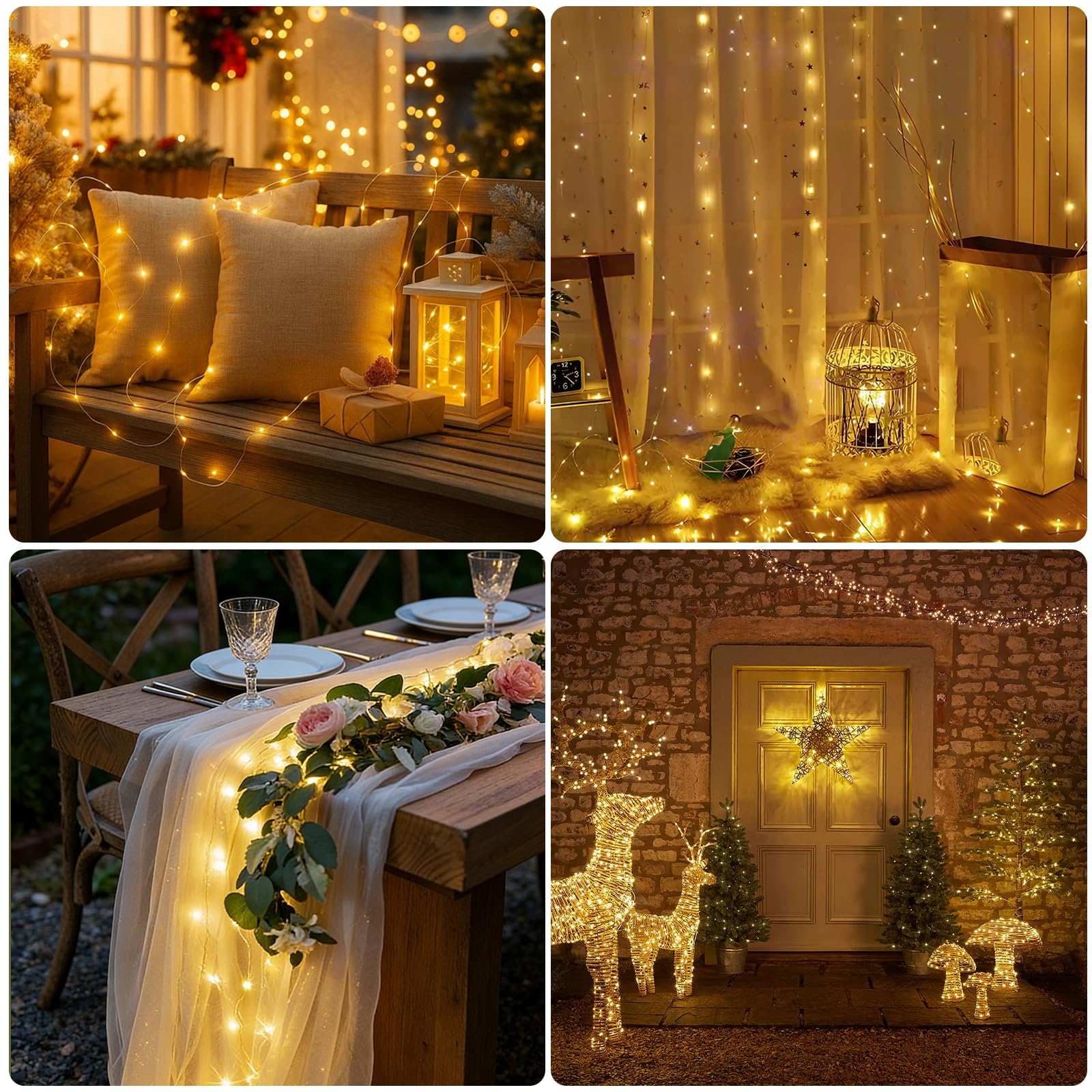 Bsgifts Guirnalda de luces recargables que funcionan con pilas, 33 pies, 100 luces LED con control remoto, impermeable, mini luces parpadeantes para dormitorio, Navidad, boda, decoración al aire libre