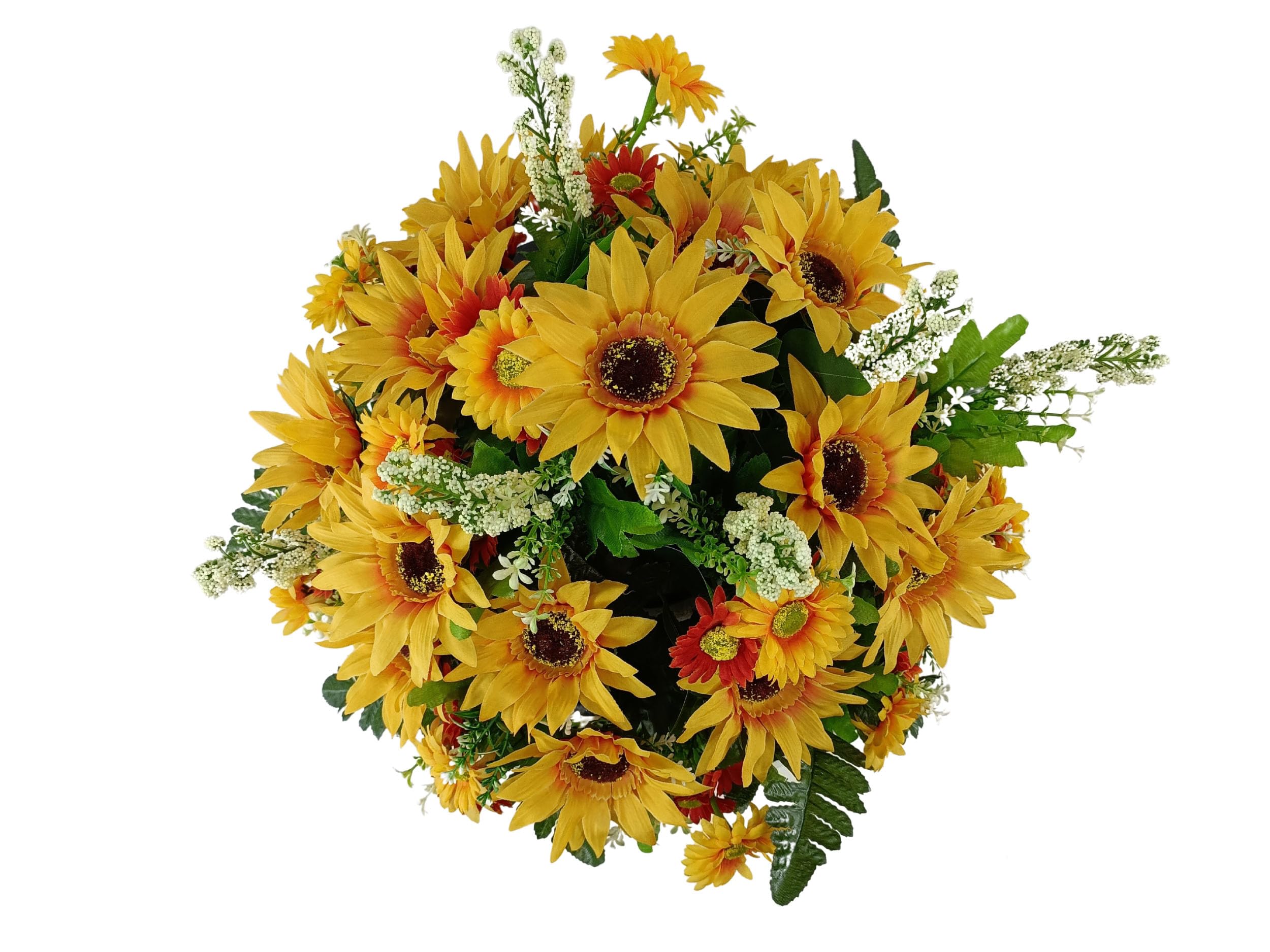 DRW Centro Flores Artificiales Cementerio, Santos, Iglesias, Aniversarios, Ceremonias, Bodas Redondo con Girasoles Amarillos 40x50 cm