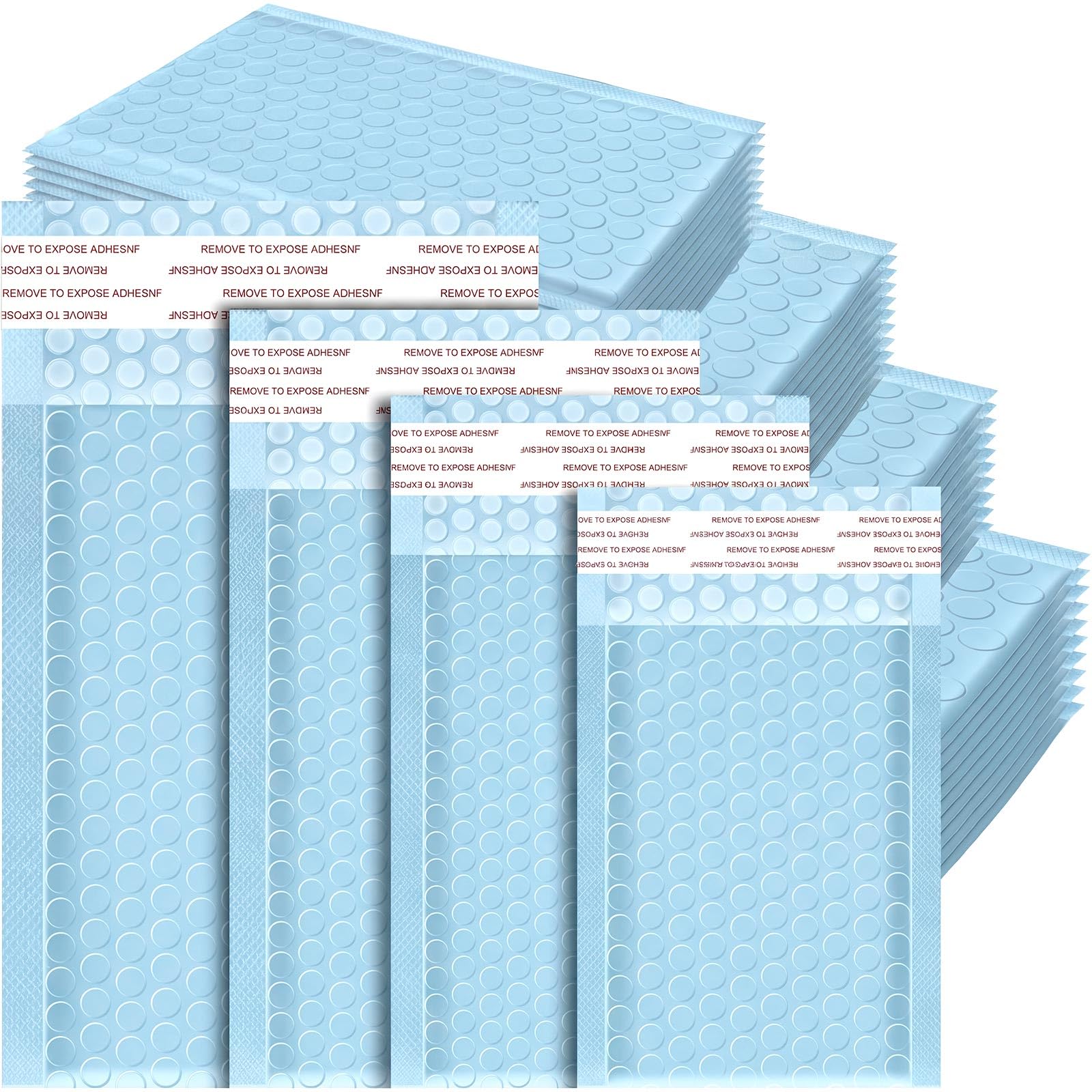 Henoyso Lot de 100 enveloppes à bulles autocollantes imperméables rembourrées pour envoi postal, fournitures d'emballage de petites entreprises - 4 tailles (bleu)