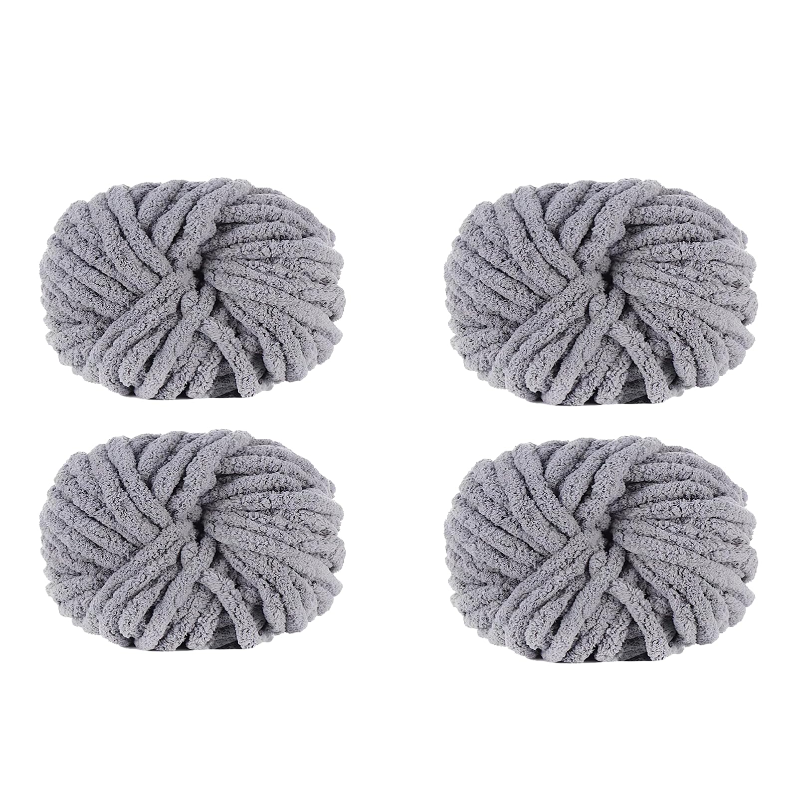 Maxee Chunky Chenille Yarn 1000g (4 Skein: 250g/8.8 oz, 27 yds) for Hand Knitting, Large Soft Fluffy Crocheting, Perfect for Crocheting Pet Nest, Blanket, Decorative Pillows（Medium Gray）