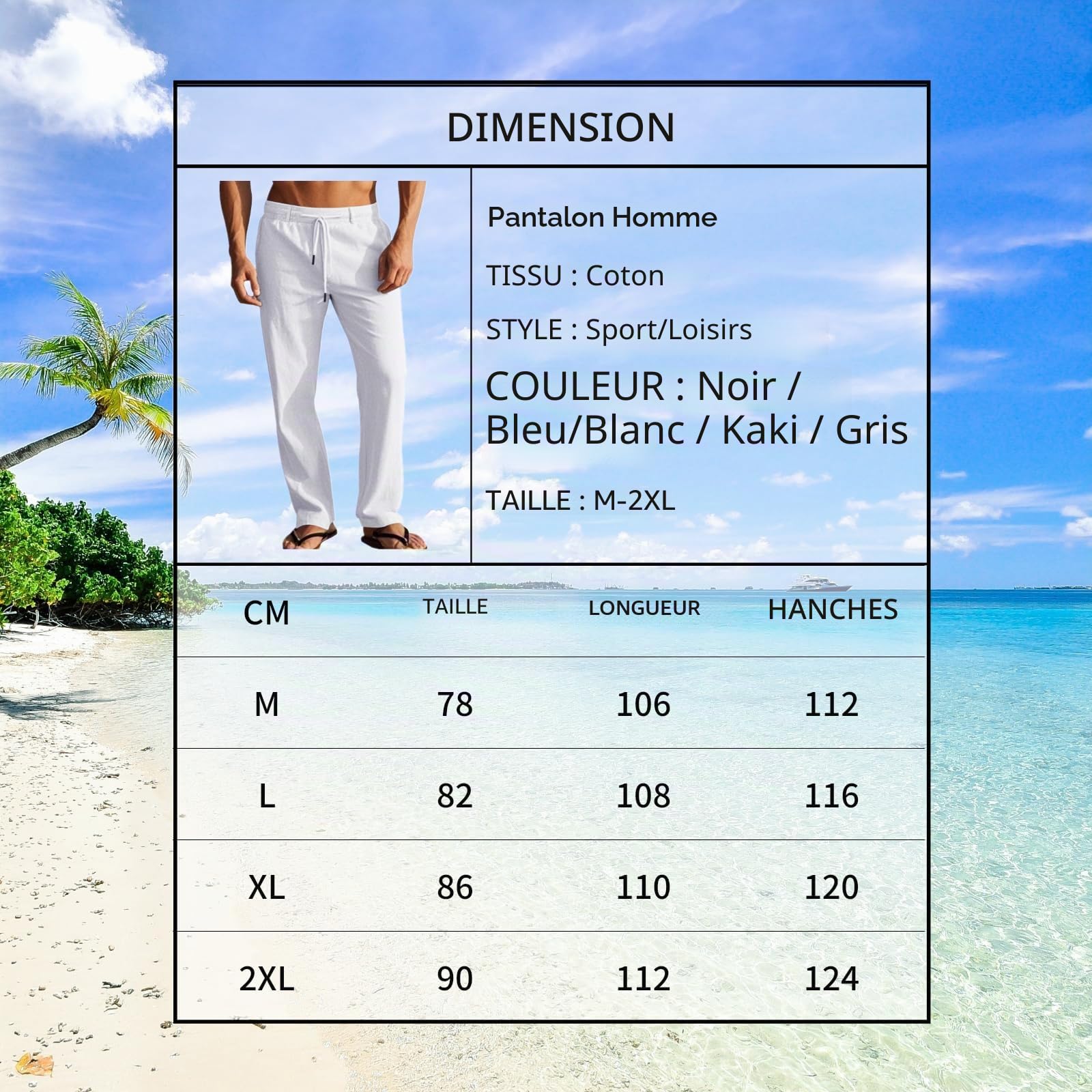 Pantalon Homme Ete Coton Lin Pantalon Leger Yoga Été Grande Taille Elastique Pantalons de Sport M-2XL