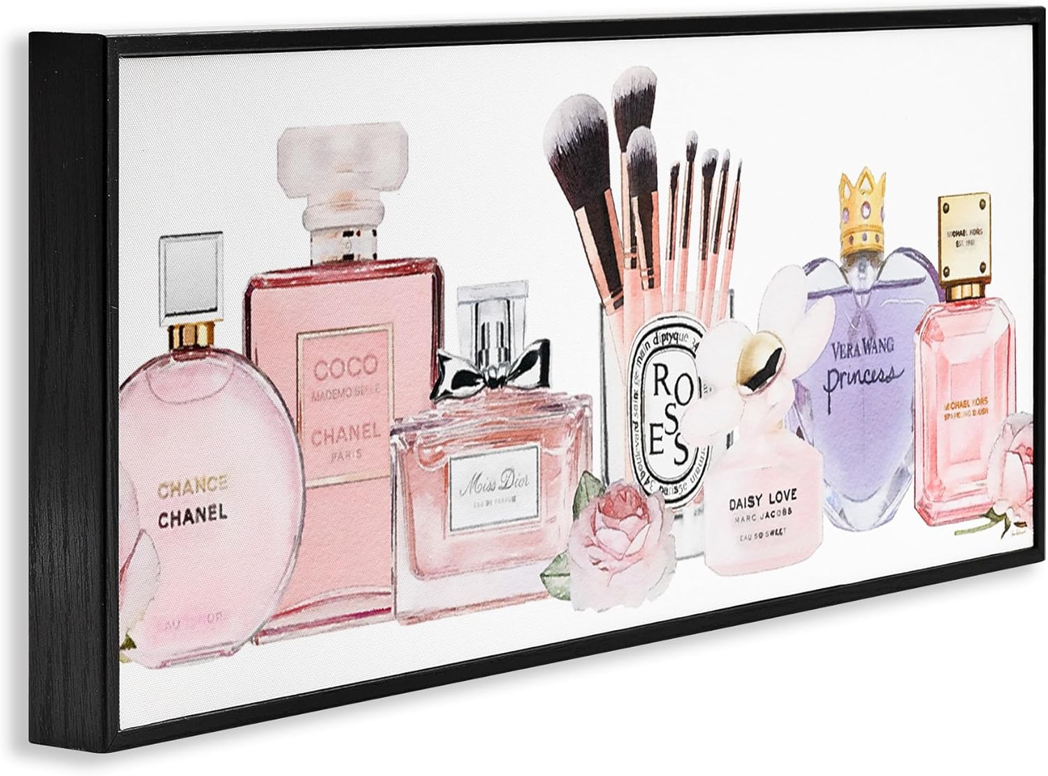 Women's Fashion Fragrance Glam Accessories Canvas Print, 10x24, Black Frame