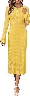 Women Fall Sweater Dresses 2025 Church Midi Cap/Long Sleeve Hollow Knit Modest Business Casual Outfits