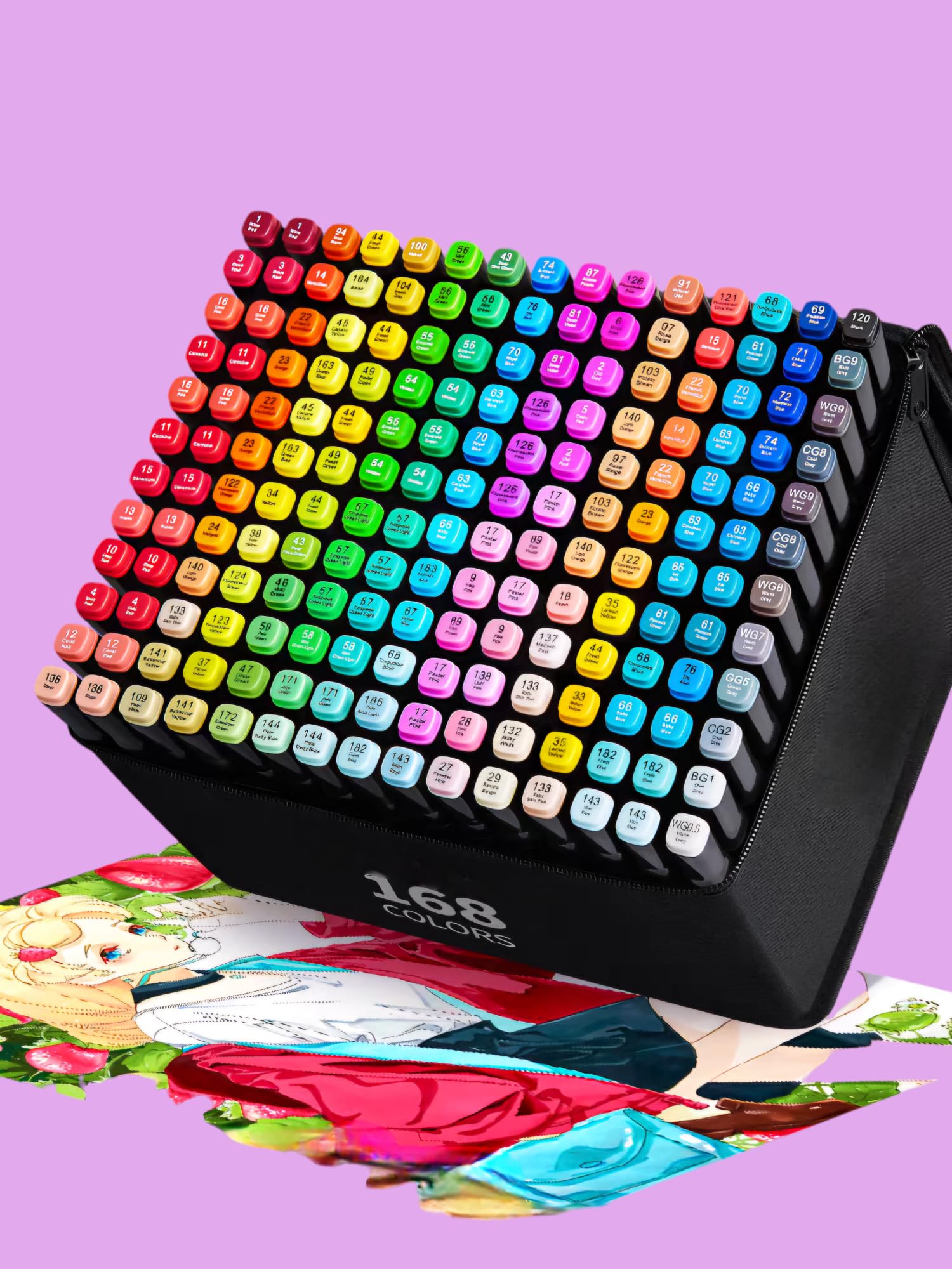 Lot de 168 marqueurs de couleur à pointe pinceau biseautée pour adultes, marqueurs artistiques à double pointe permanente à l'alcool, stylos permanents à double pointe pour dessin, croquis, anime