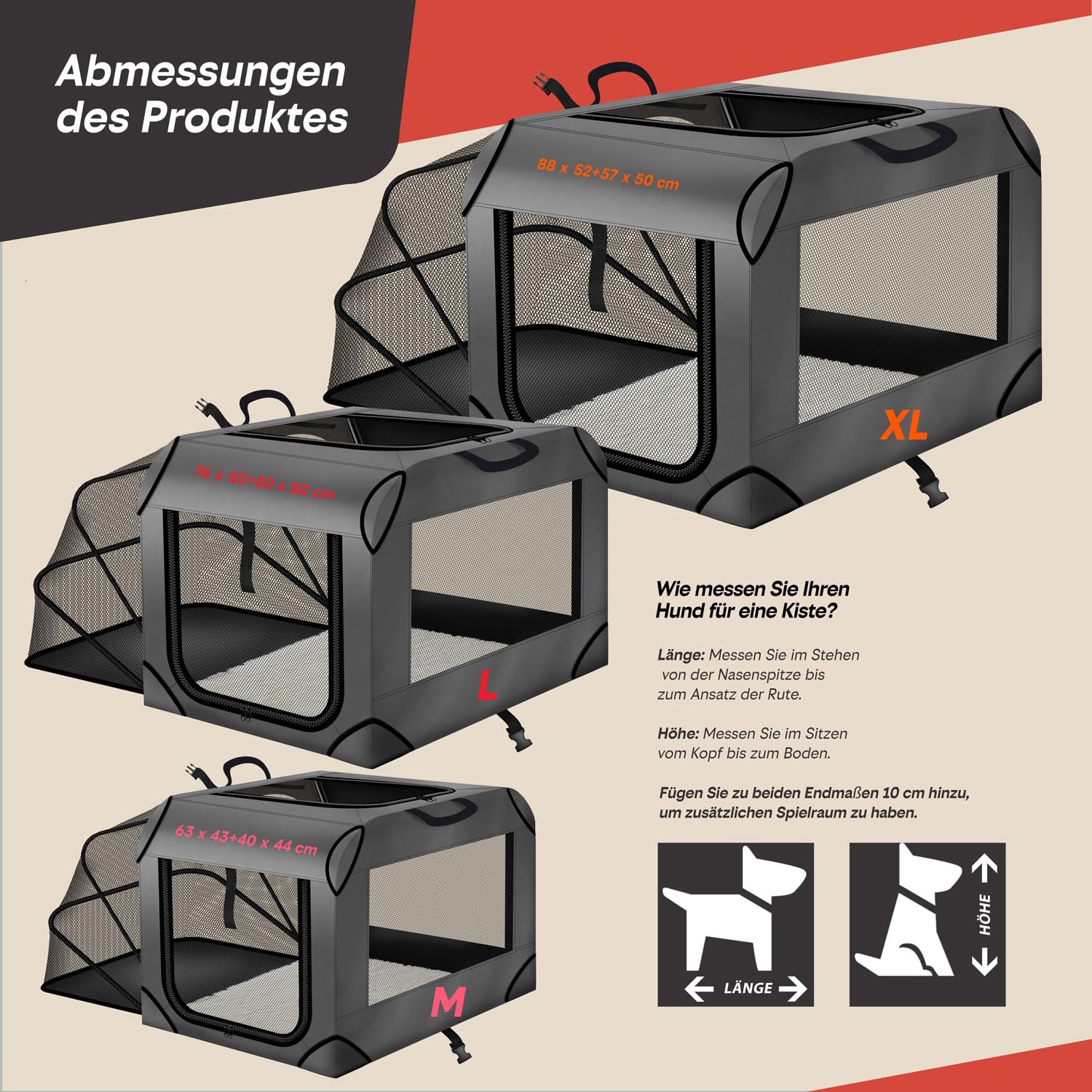 all Pets United® Składana torba transportowa dla psa i kota – 63x43x40 cm | Rozbudowa boczna, wodoodporny nylon Oxford, stalowa rama – idealna do pociągu, samochodu i samolotu