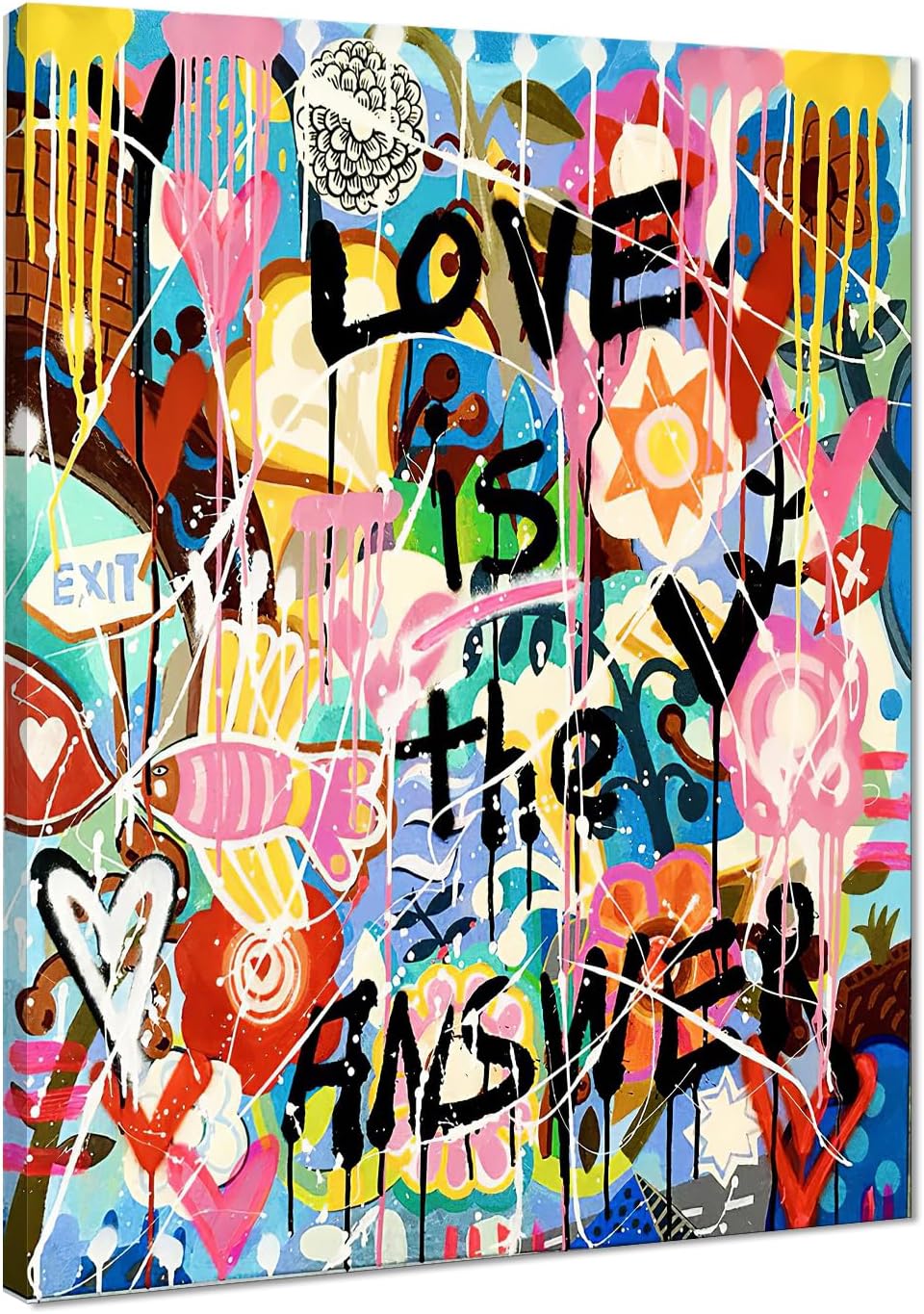 Banksy Graffiti Wall Art Colorful Graffiti Love Painting Prints Love Is the Answer Quotes Canvas Wall Art Pop Art Modern Home Decor Gift Choice for Lovers Framed Easy to Hang-18inchx24inch Artwork28 18"L x 24"W