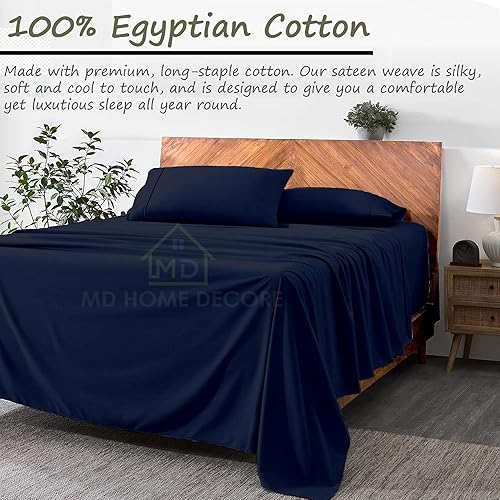 Miniatura 2 de Sábanas de bolsillo extra profundo tamaño Queen (4 piezas) sábanas de algodón, 100% algodón egipcio de 400 hilos, bolsillo profundo de 22 pulgadas