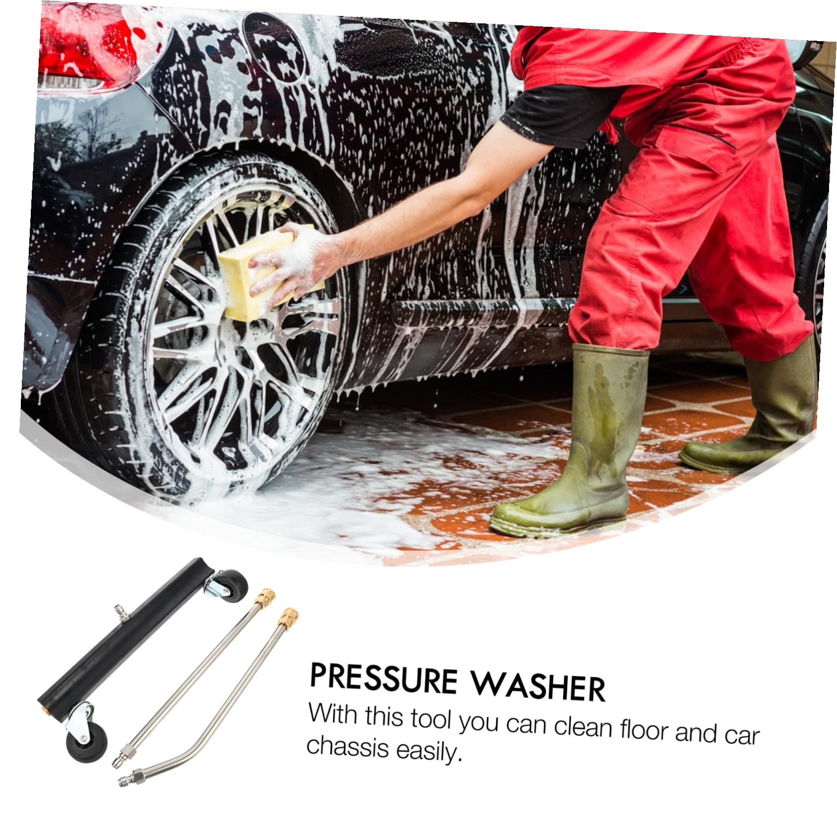 Cepillo de Limpieza para Bajos de Coche Negro Diseño de Rueda | Acero Inoxidable, Latón y Plástico, Liberación Rápida 1/4, Limpieza bajo Vehículo y Chasis
