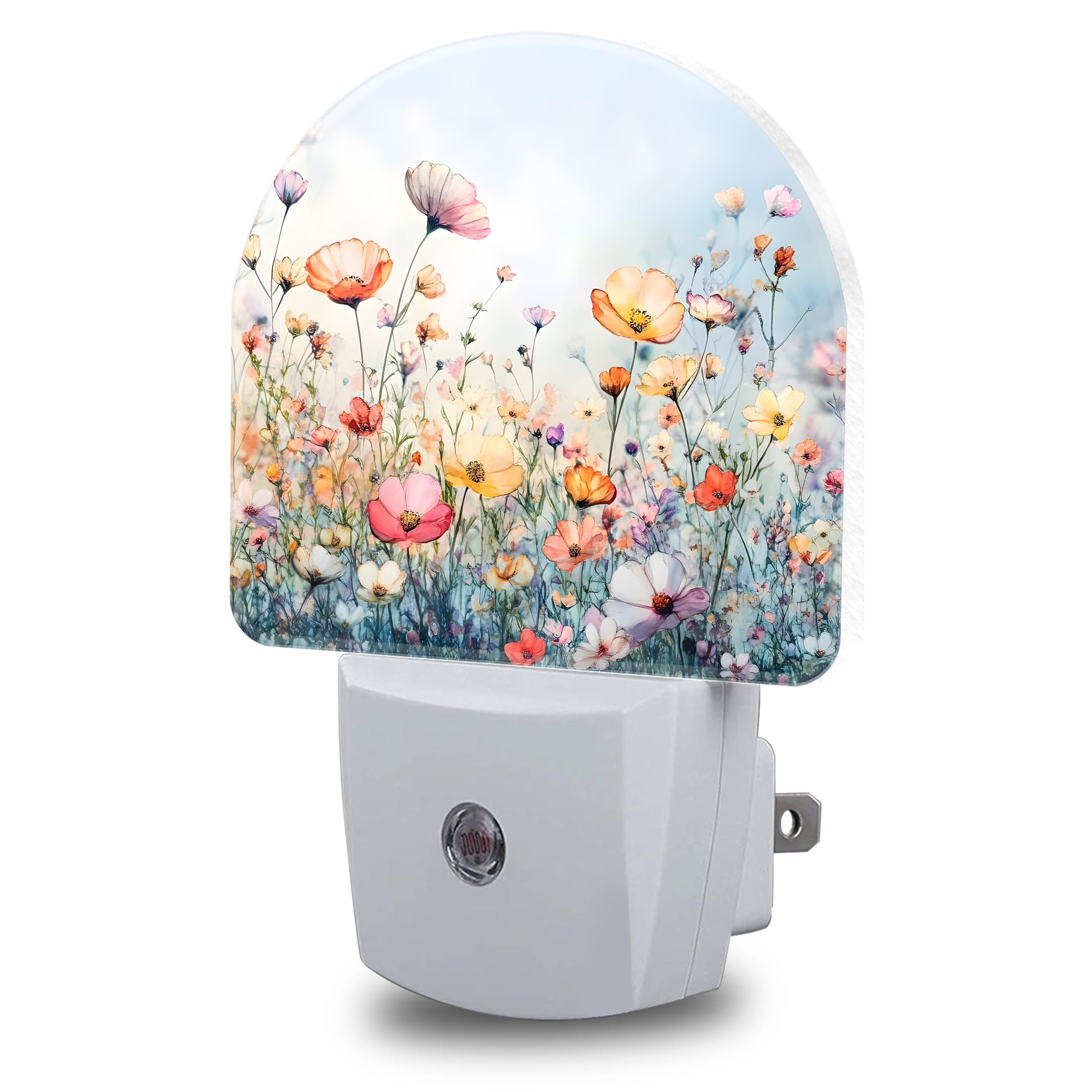 Night Lights Plug into Wall Watercolor Flowers Night Light Dusk to Dawn Smart Sensor Decorative Round Led Lamp for Bedroom Kitchen Hallway Nightlight for Women Men