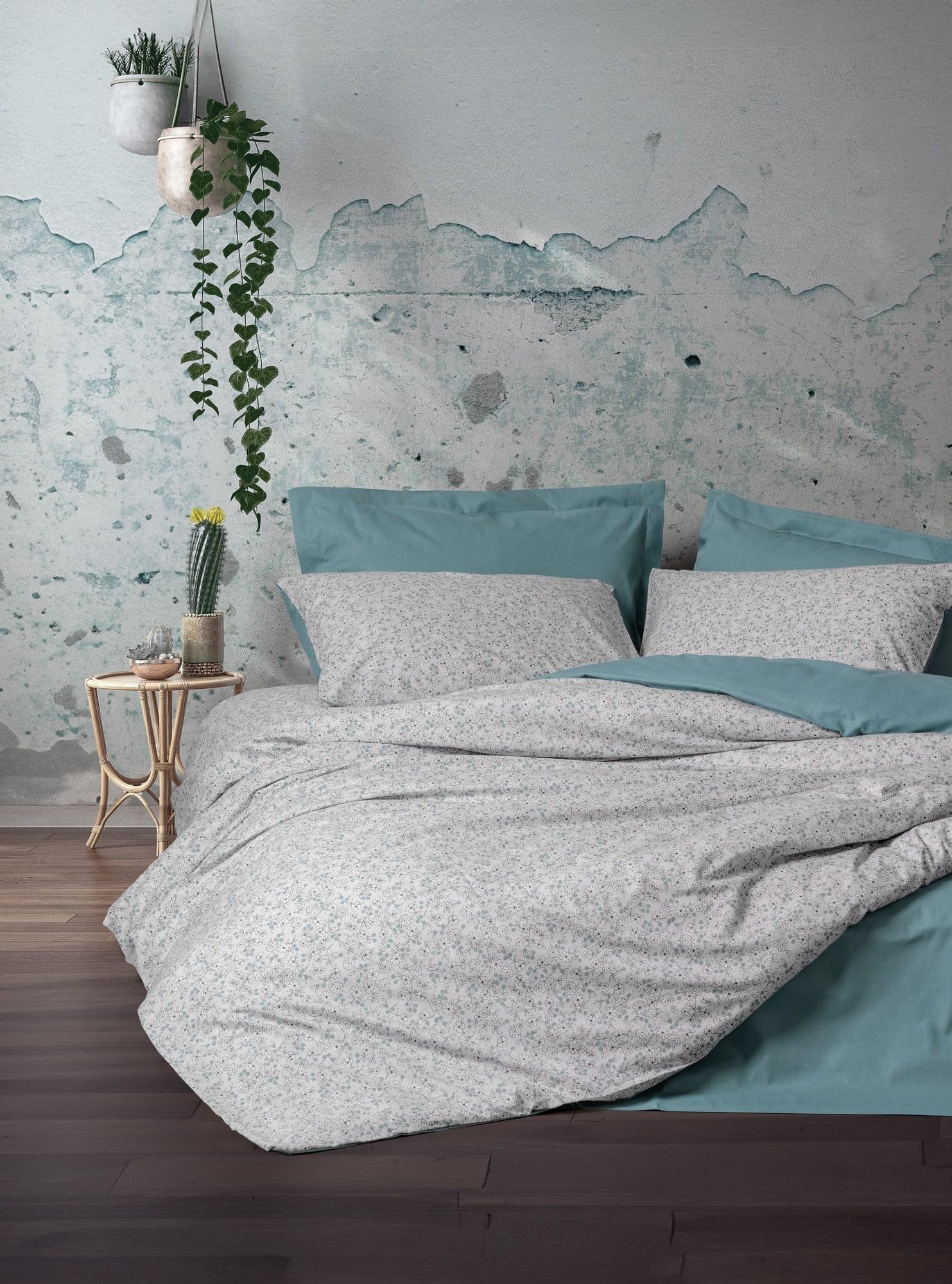Nuit Des Rêves Mint Ranforce Double Quilt Cover Set (200 x 200 cm), 100% Cotton, 2 Pillowcases (80 x 80 cm), Pigment Printed, Machine Washable, Elegant & Cosy Design