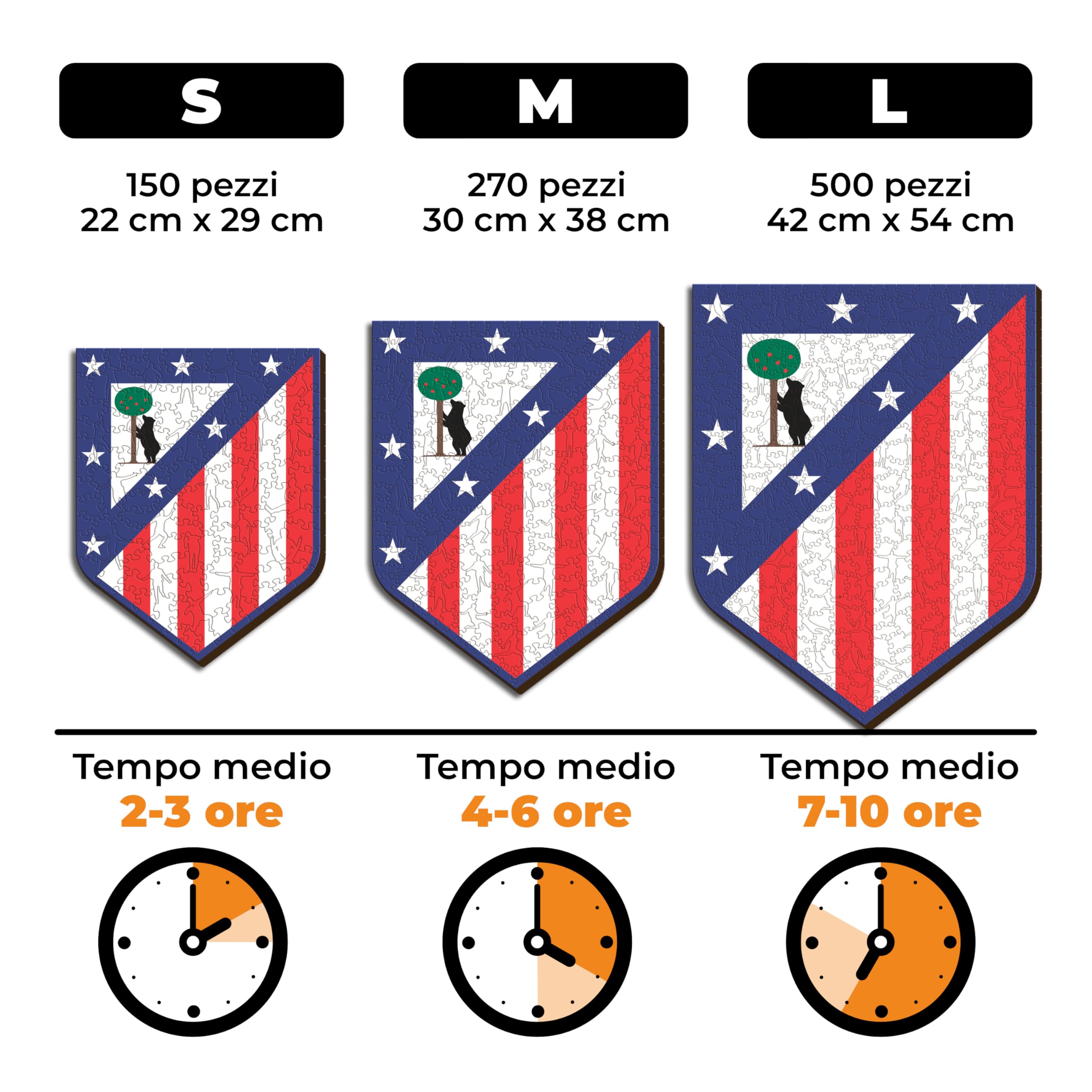 Iconic Puzzles - Atletico Madrid, Logo, Puzzle di Legno con licenza ufficiale, 100% sostenibile, regalo per adulti e bambini, taglia M, 270 Pz