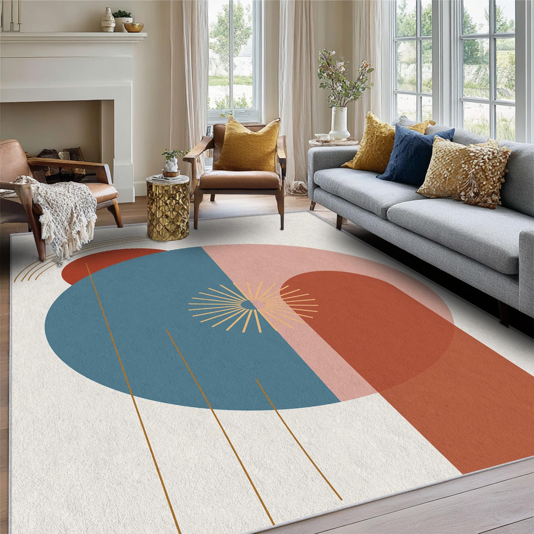 Tapis antidérapant et lavable grand format 190x250 motif abstrait
