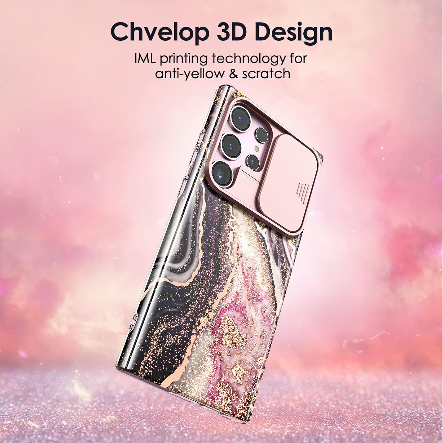 for Samsung Galaxy S23 Ultra Case with Slide Camera Cover, Samsung S23 Ultra Case Shockproof Slim Thin Lightweight, Chic Glossy Fade-Resistant Pattern Phone Cases Cover for S23 Ultra, Black - Image 5