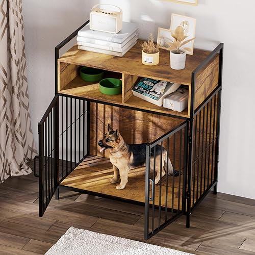 Miniatura 9 de aboxoo Mueble grande de 72 pulgadas para perros para 2 perros, jaula doble de madera XXL para perros para razas grandes, soporte de TV con divisor