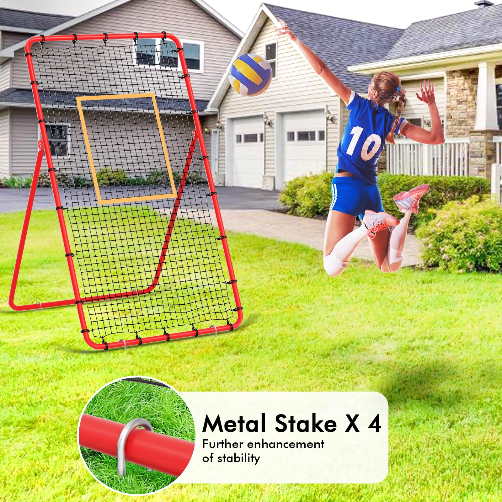 Red De Rebote para Voleibol De 2,7 X 1,2 M (7 X 4 Pies) con 5 áNgulos De InclinacióN Y Accesorios, Equipo De Entrenamiento para Rematar, Pasar Y Asistir. Ideal para Hockey, FúTbol, Tenis Y BéIsbol