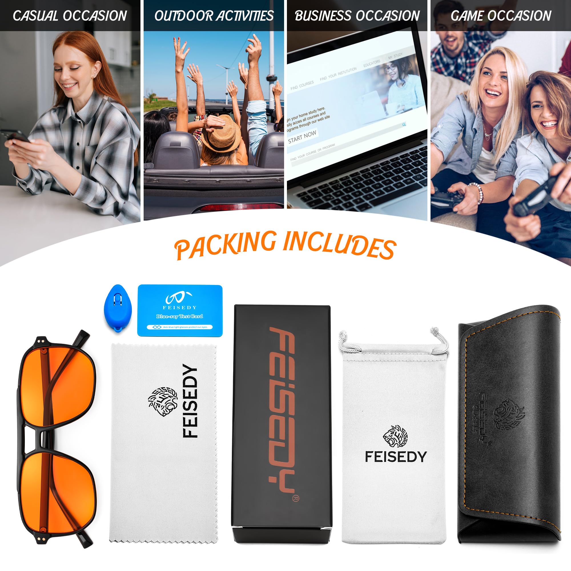 FEISEDY Retro 70s Luz Azul Filtro Gafas Gaming Gafas de Ordenador para Hombres Mujeres Ámbar Tintado G2835