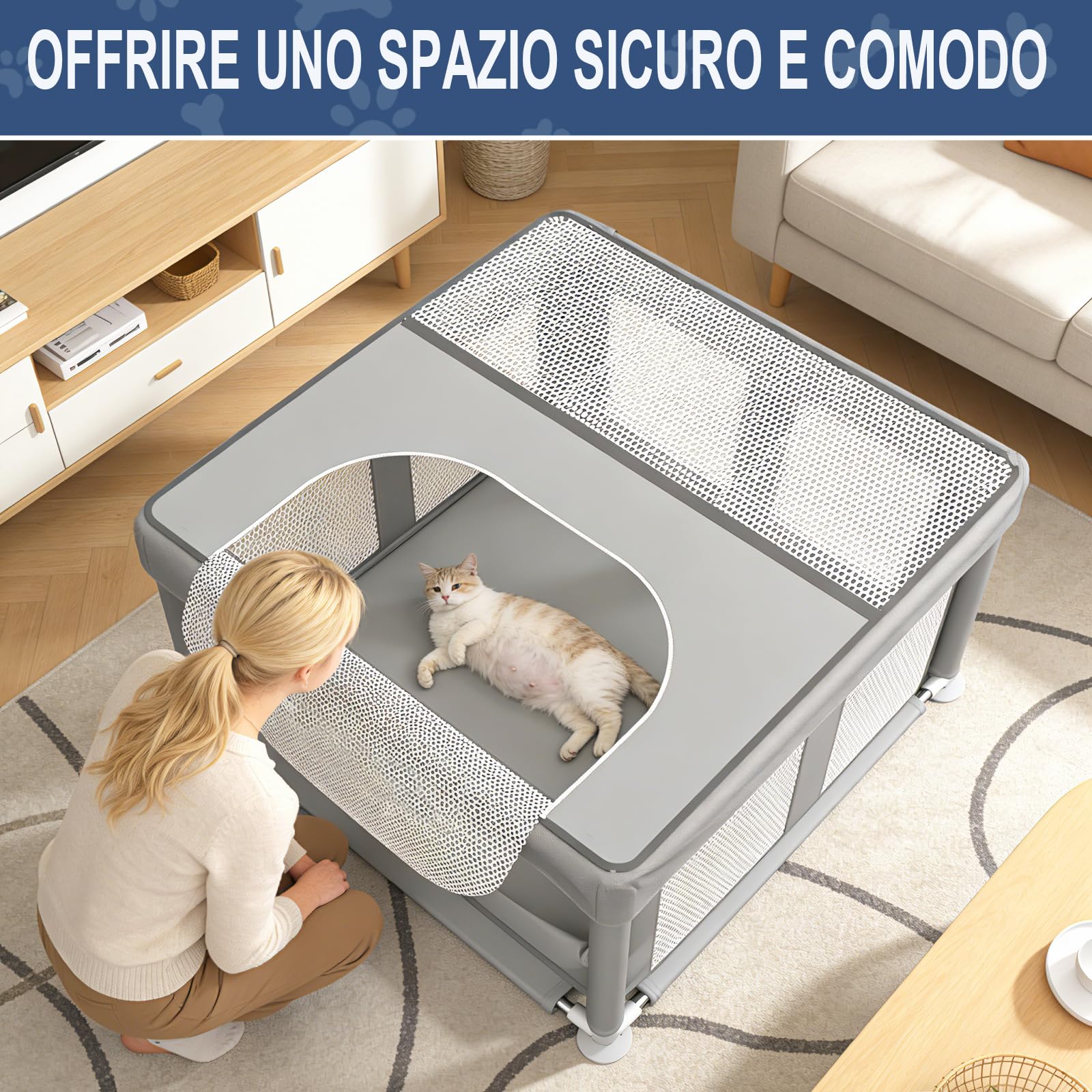 Parque para Cachorros con Puerta, Corral para Perros pequeños o Cachorros, Parque de Seguridad para Mascotas con Tela, Malla de Nailon y Tubos de Acero Inoxidable (Gris, 90x90x66cm, 6)