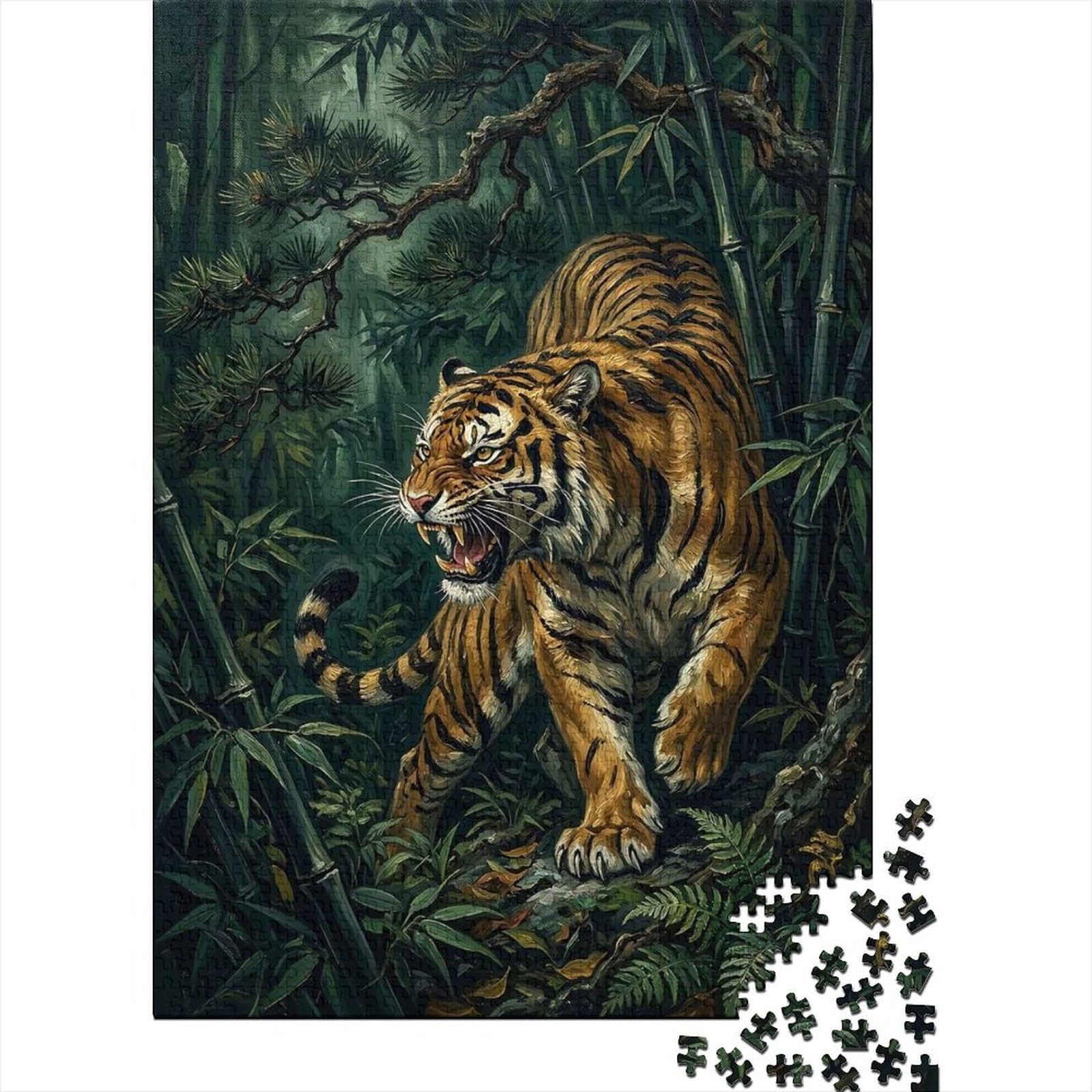 Fierce Tiger in Bamboo Forest 1000 Piece Puzzle, Animal Themed Puzzle for Adults And Teens, Indoor Hobby Gift, 52x38cm/1000pcs
