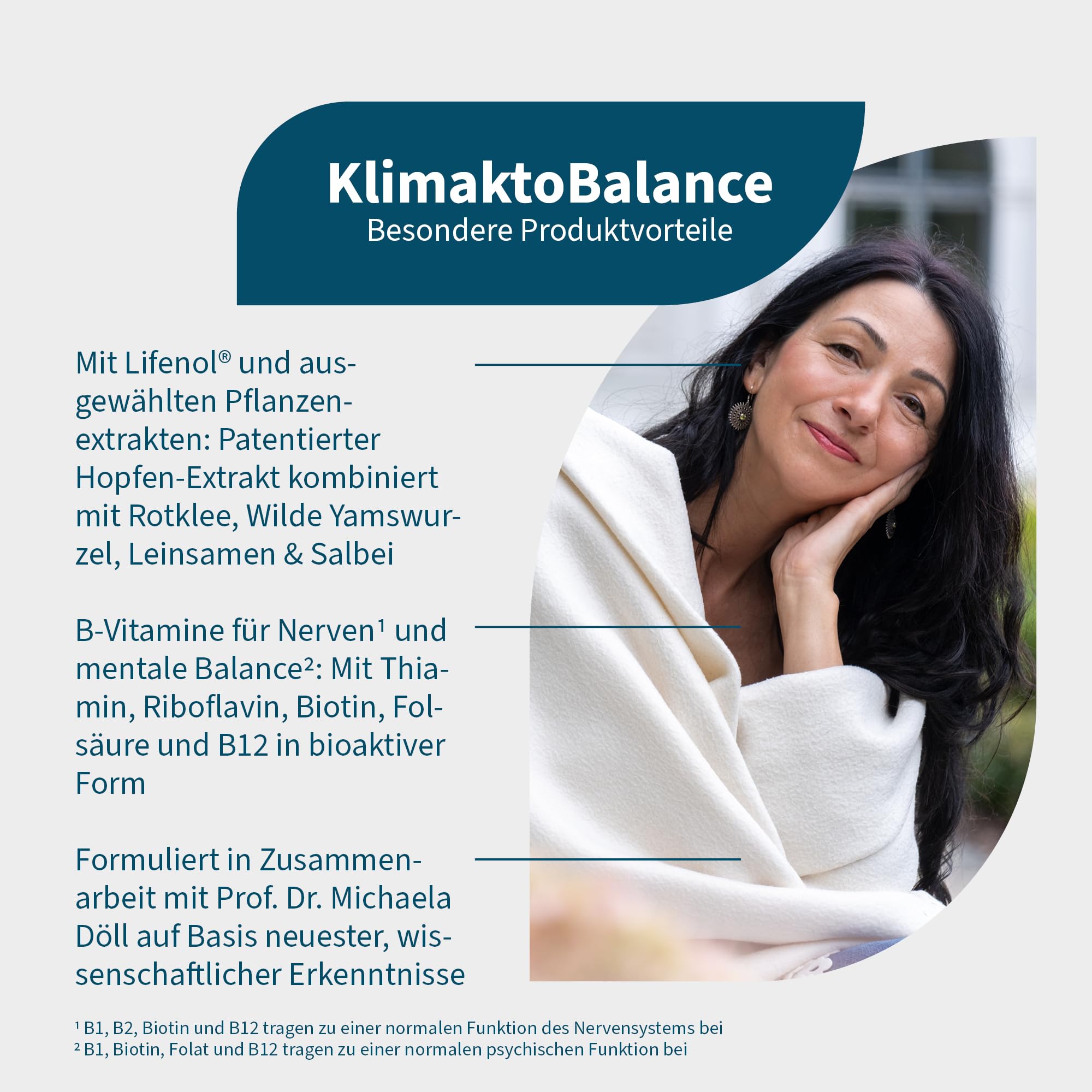 NautuGena KlimaktoBalance/Lifenol Hopfen-Extrakt (8-Prenylnaringenin)/ Rotklee- und Yamswurzel-Extrakt/Salbei und Leinsamen für die Frau / 90 Kapseln HPMC (1-Monats-Packung)