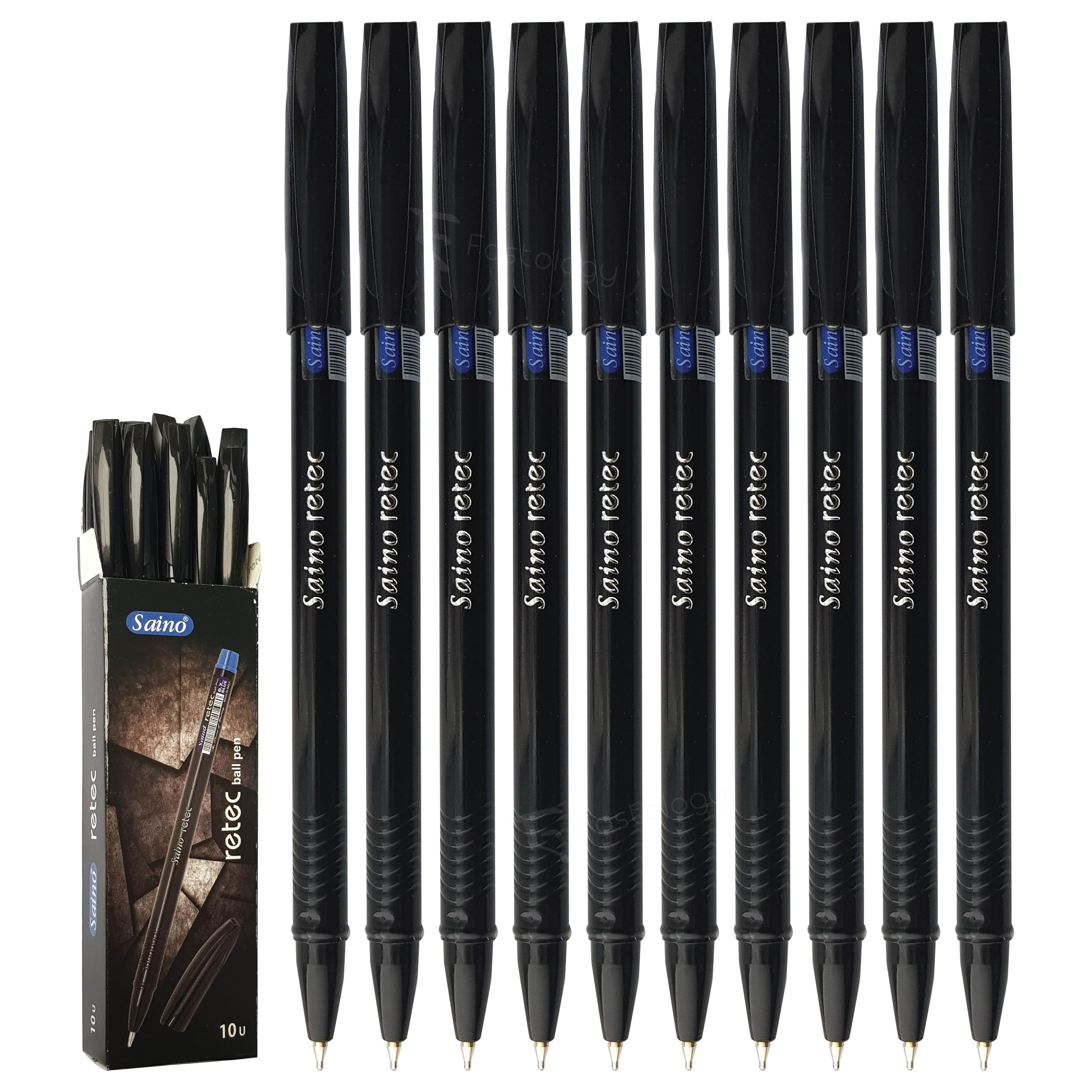 Retec Ballpoint Pens, BLACK, Fine Point (0.7mm), Pack of 10, Fine Writing, Smooth Ball Pens, Comfort Grip, Ideal for School Office Home Business Pens