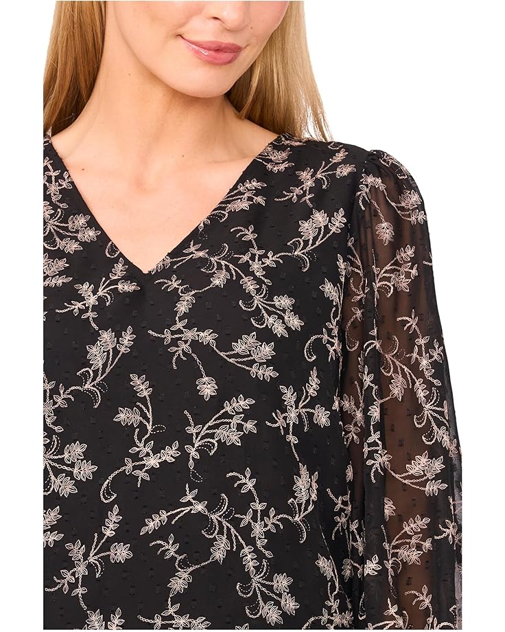 CeCe Long Sleeve Smocked Cuff Clip Dot Top - #3 of 3