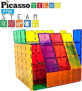 PicassoTiles 28 Piece 12"x9", 12"x3", 9"x3" Large Stabilizer Building Block Base 28pc Jumbo XL Plate Foundation Kit Magnetic Building Blocks Magnet Tiles Educational Construction Stacking STEM Toy Set