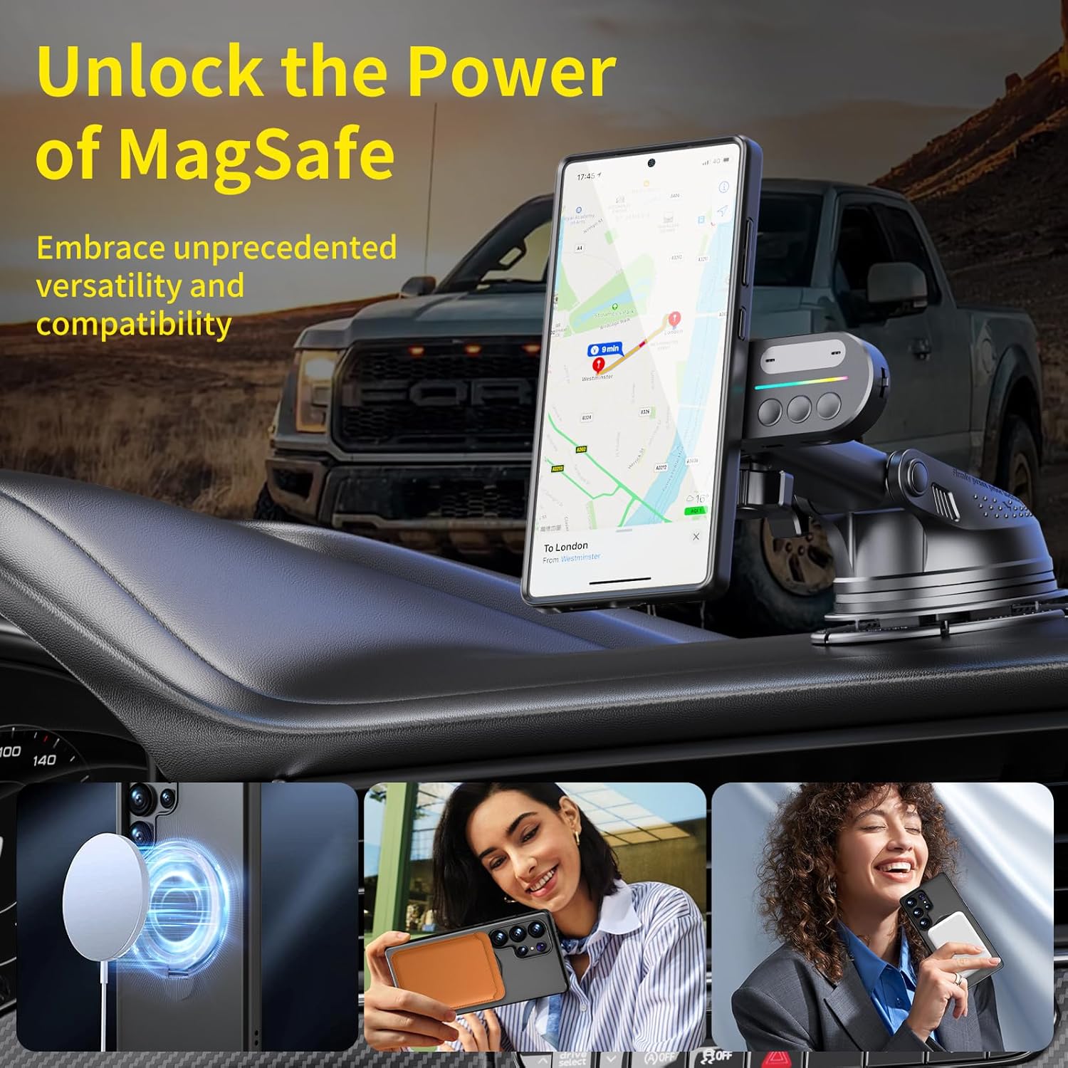for Samsung Galaxy S24 Ultra Case with Stand,Compatible with Magsafe Wireless Charging,with 360°Rotatable Magnetic Ring Holder Kickstand,Slim Protective Phone Cover,Matte Translucent,Black