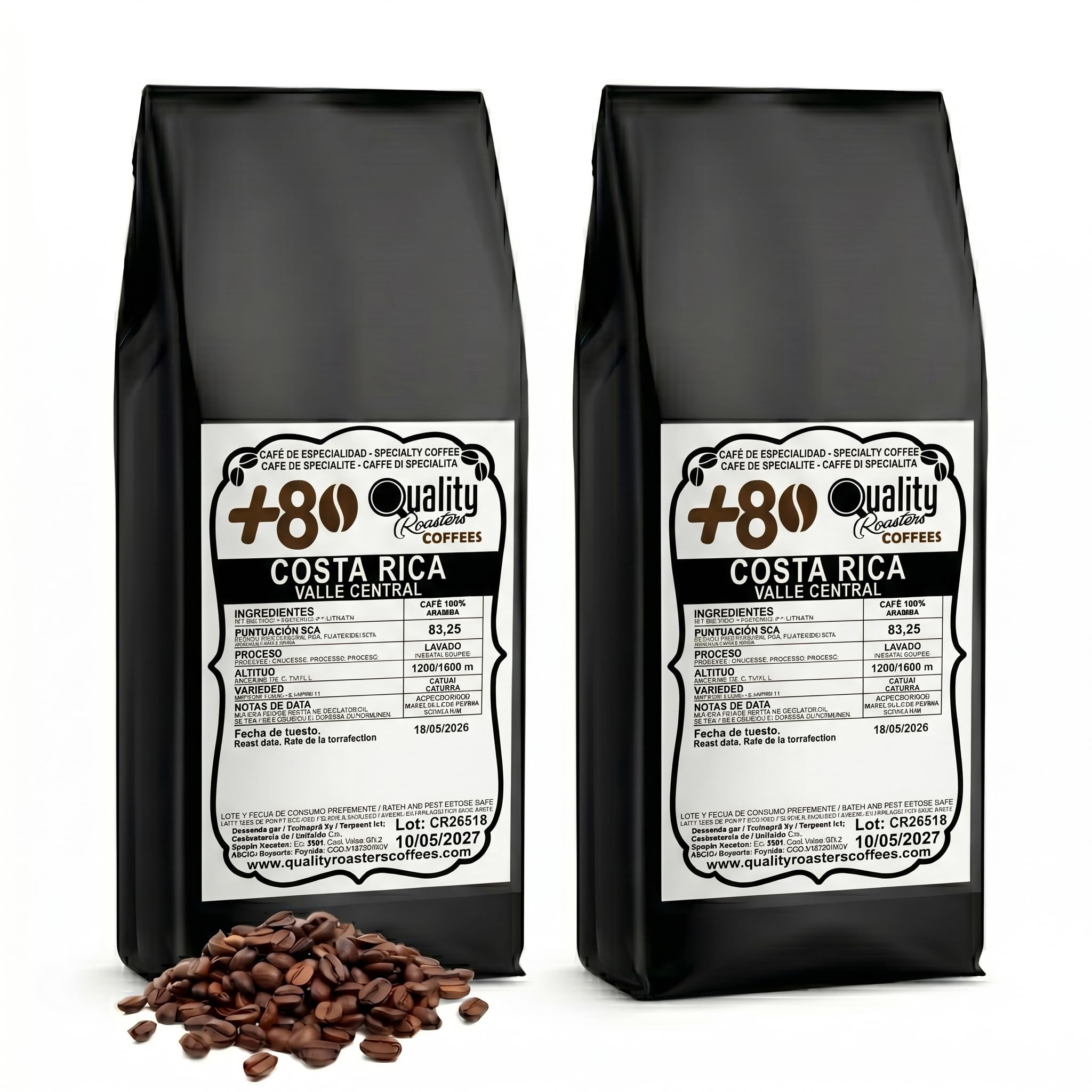 +80 Coffees by Quality Roasters. Café de Especialidad origen Costa Rica Villa Central. 100% Arábica. Puntuación SCA: 83,25. Tostado artesanalmente. (2000 Gr) (2000 Gr)