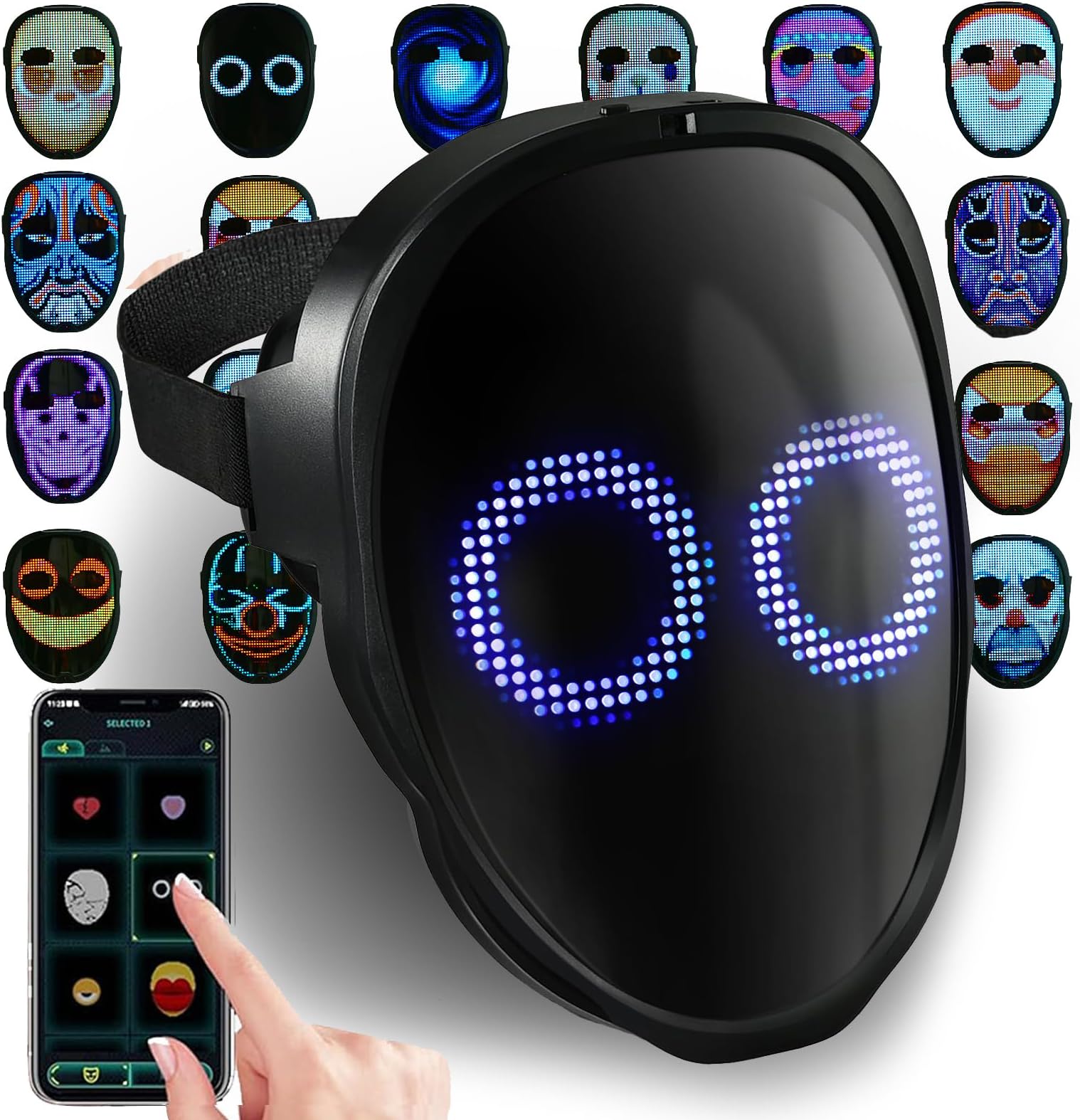 AIGLUN LED Face Transforming Mask with Gesture Control Fun - Cool stuff Cosplay and Christmas Parties