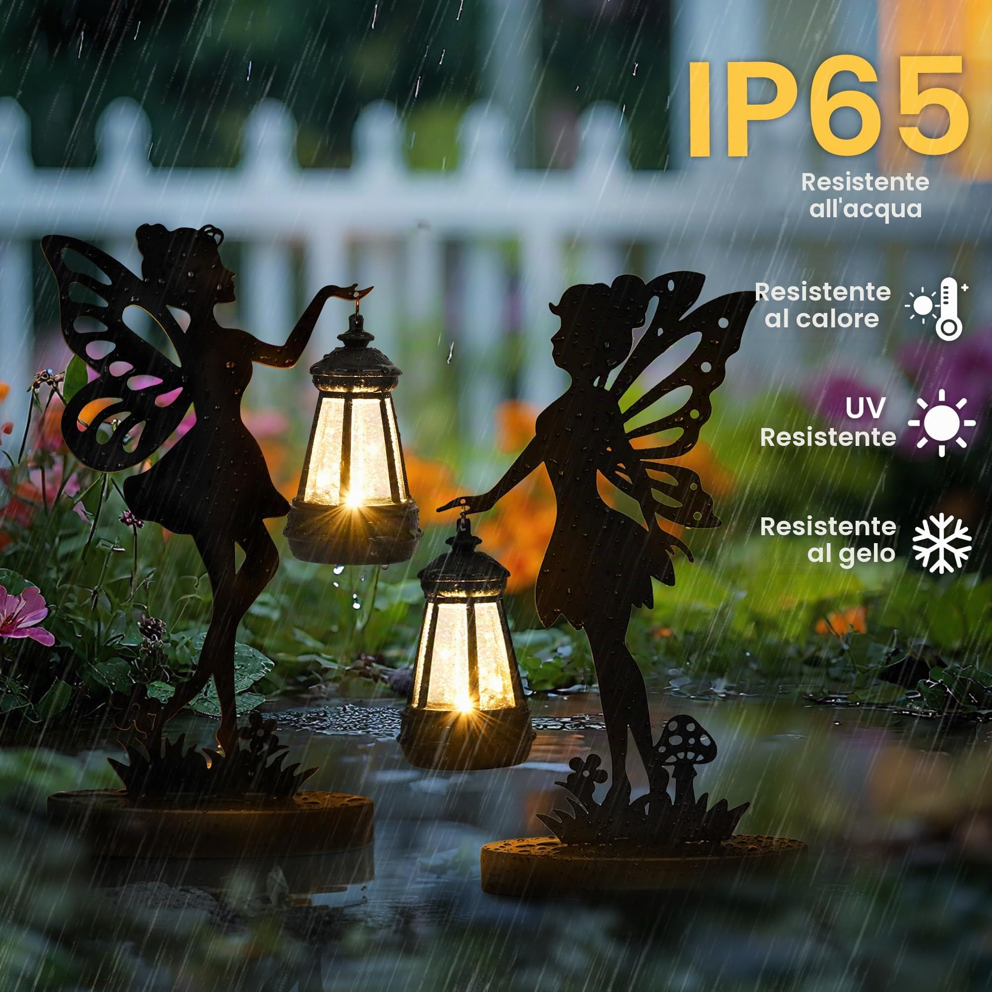 GIGALUMI Statua di Fata in Ferro, Ornamento da Giardino per Esterni, con Luci a Energia Solare, Impermeabile, Decorazione per Patio, Cortile, Regali Unici per la Mamma (Confezione da 2)
