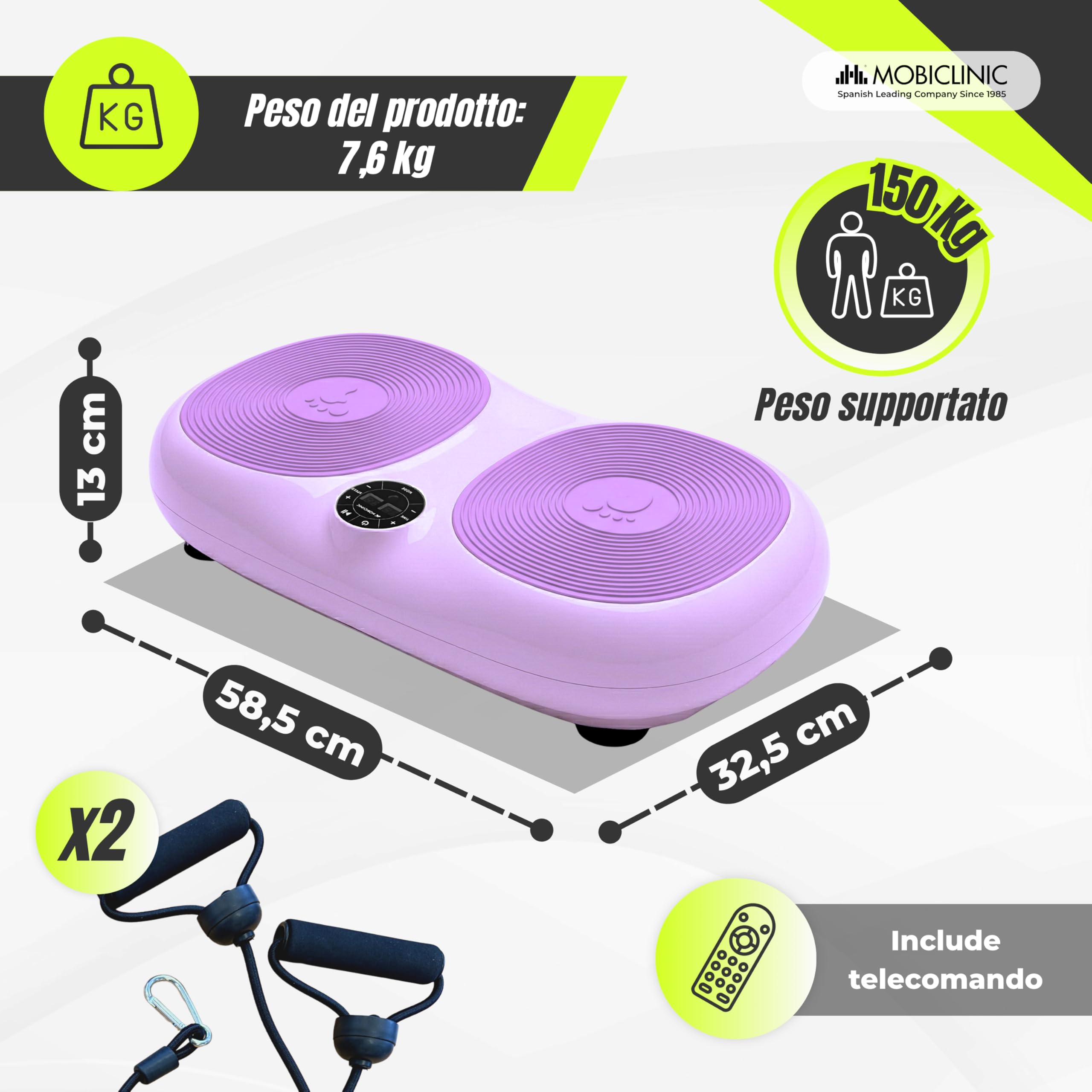 Mobiclinic®, Pedana Vibrante, 99 Livelli di Velocità, 9 Programmi di Allenamento, Fasce Elastiche e Telecomando, 200W, Tonificazione, Potenziamento Muscolare, Ideale per la Casa, Fino a 150 kg, Karol