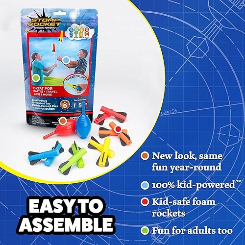 Miniatura 5 de Stomp Rocket The Original Squeeze Rocket, 10 cohetes, lanzacohetes de espuma suave, regalo STEM para niños y niñas, a partir de 4 años, divertidos