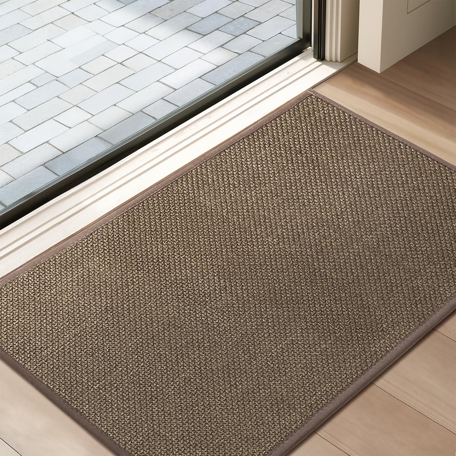 Tuocal Door Mat 60 x 90 cm, Dirt Trapper Door Matts Indoor Non Slip Low Profile Door Mats Outdoor Washable Entrance Rug Easy To Clean Floor Mat for Entryway Patio Pets Muddy Shoes & Paws, Camel