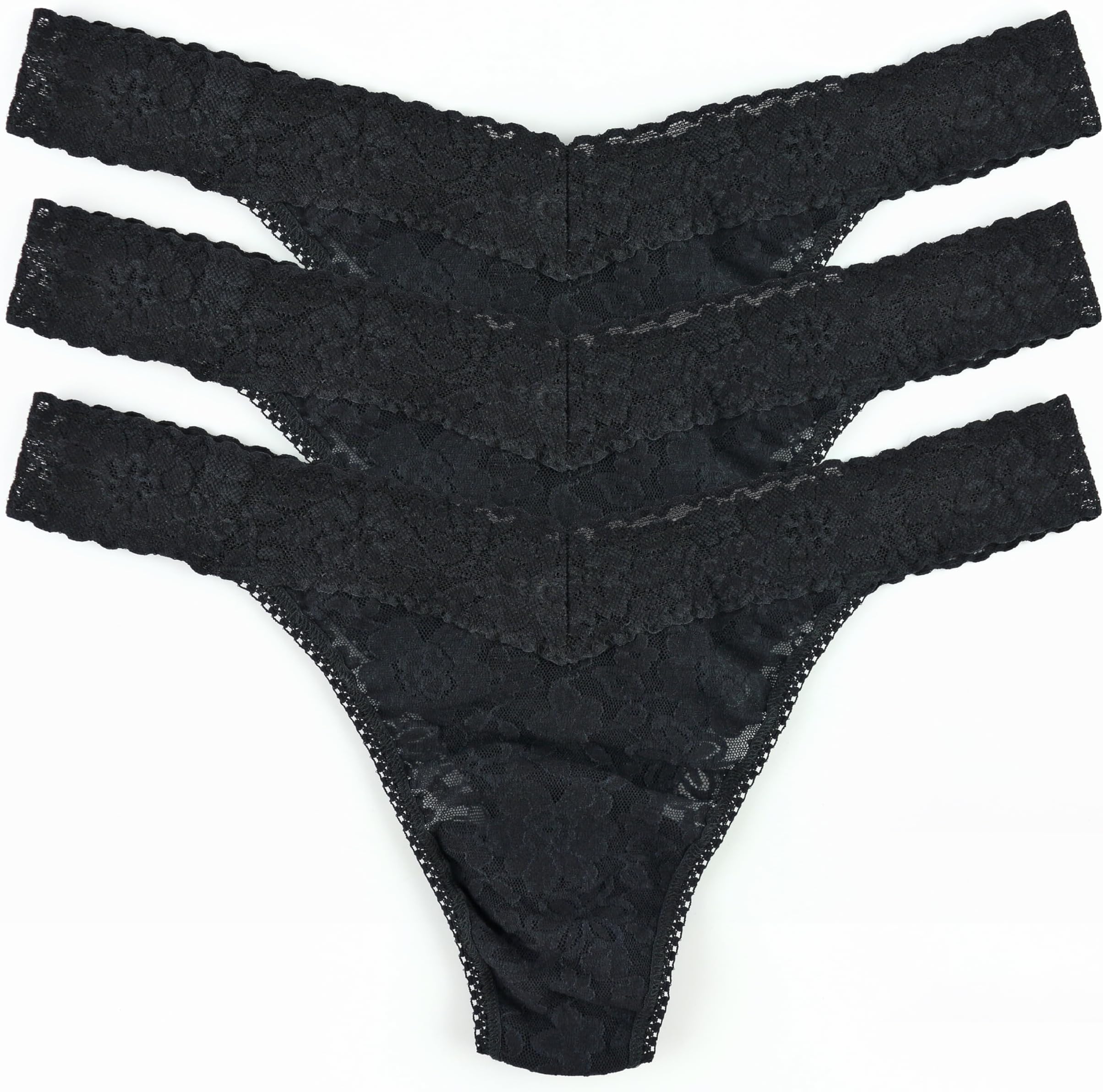 Daily Lace Low Rise Thongs for Women | 3 pack | Comfortable Seamless Underwear Lingerie | One Size (2-12)