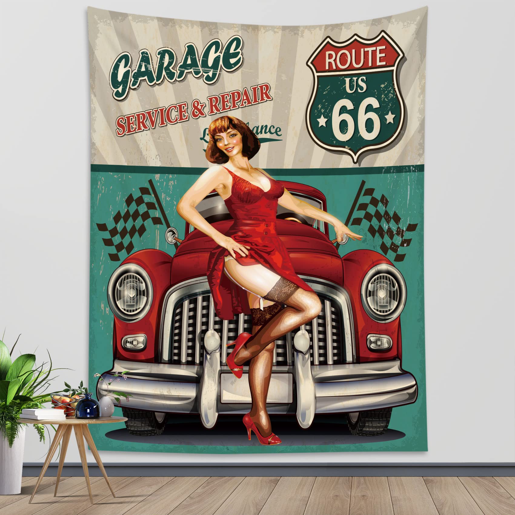FordMotorCompany Route66 ヴィンテージ風 壁掛けアート Amazon.co.jp: ヴィンテージ風 アメリカン タペストリー 美女と車