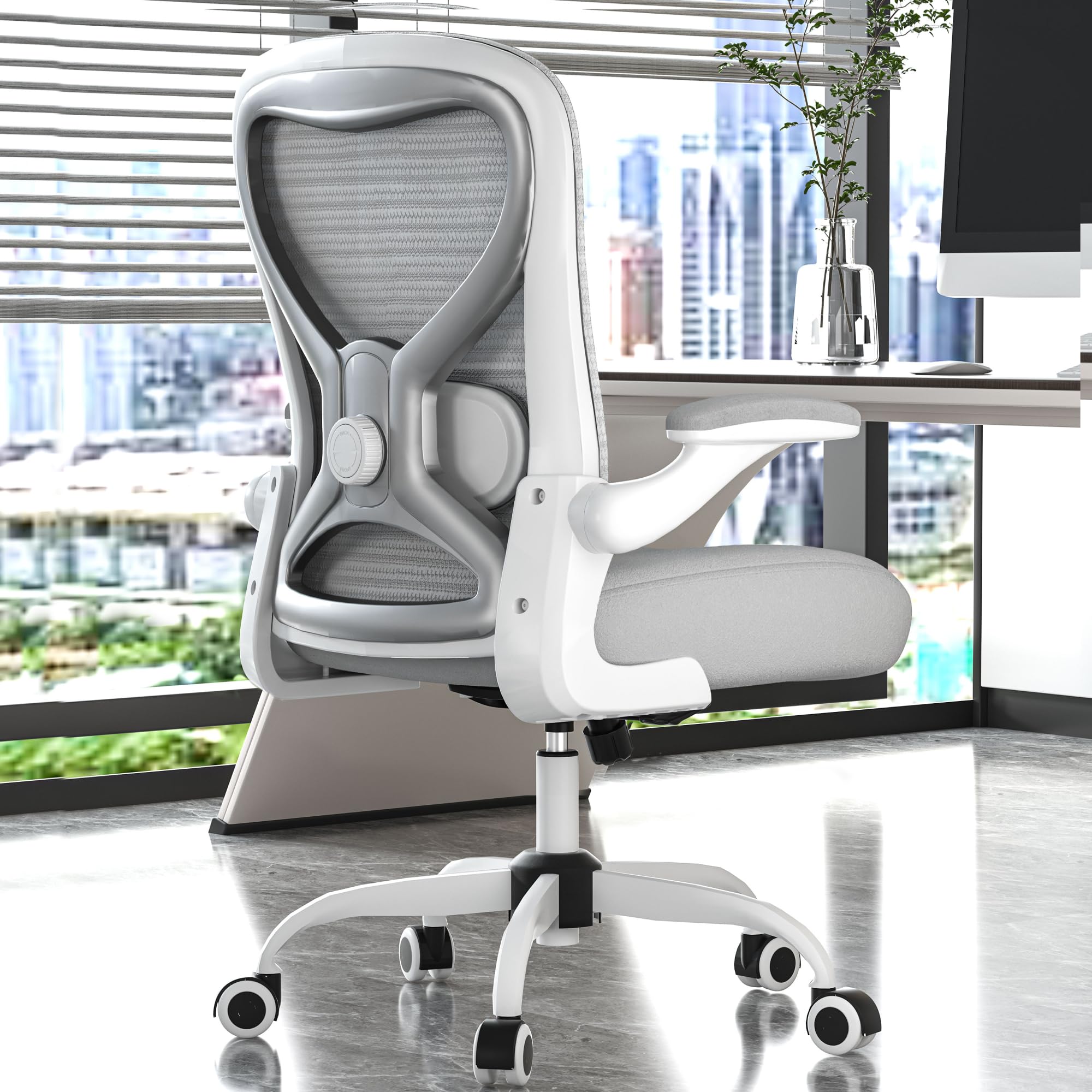 CASASIO ergonomic office desk chair with extra-thick seat cushion and breathable mesh back in grey and silver