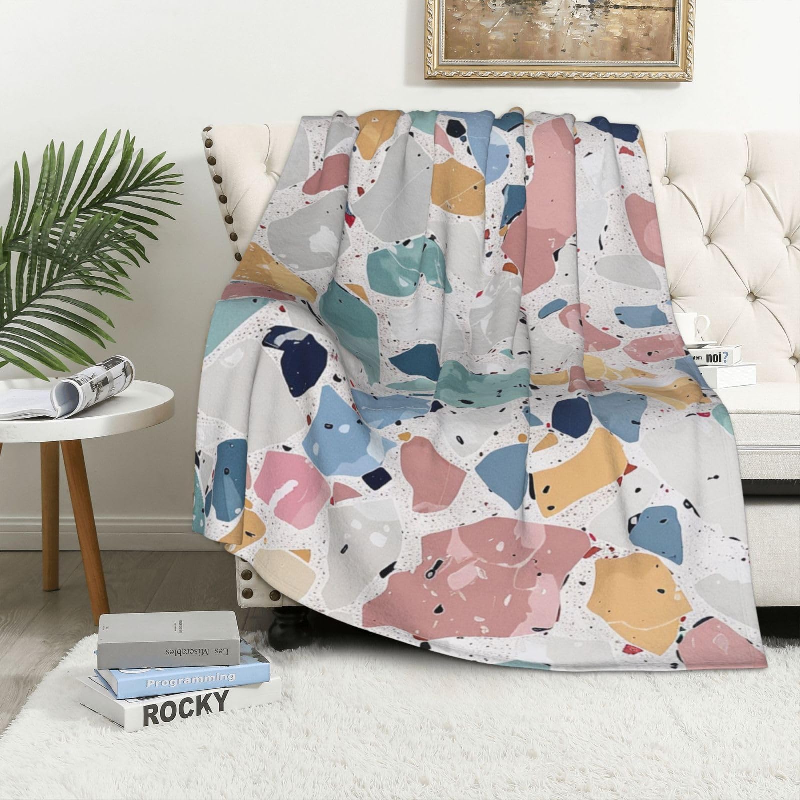 Couverture flanelle 280 g marbrée pastel 101x152 cm, isolation thermique optimale pour lit