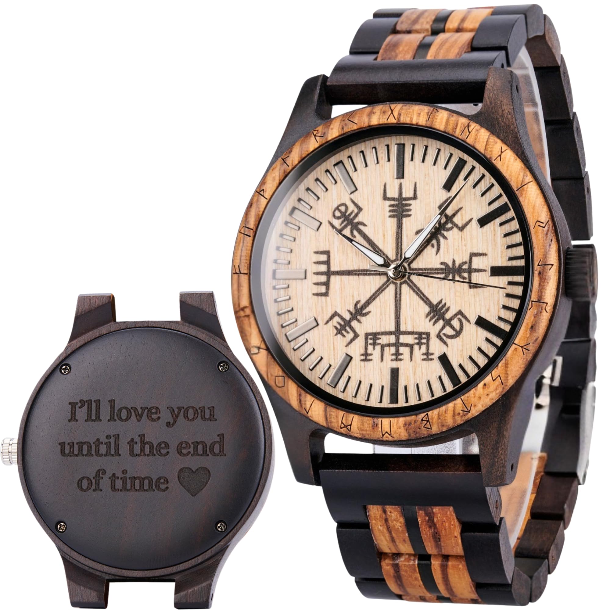 Vikingenes – Wooden Watches for Men, Engraved Wood Watch, Personalized Men's Gift, Viking Watches, Natural Wood Wristwatch, Luxury Wooden Chronograph, Custom Engraved Watch, Unique Gift for Men