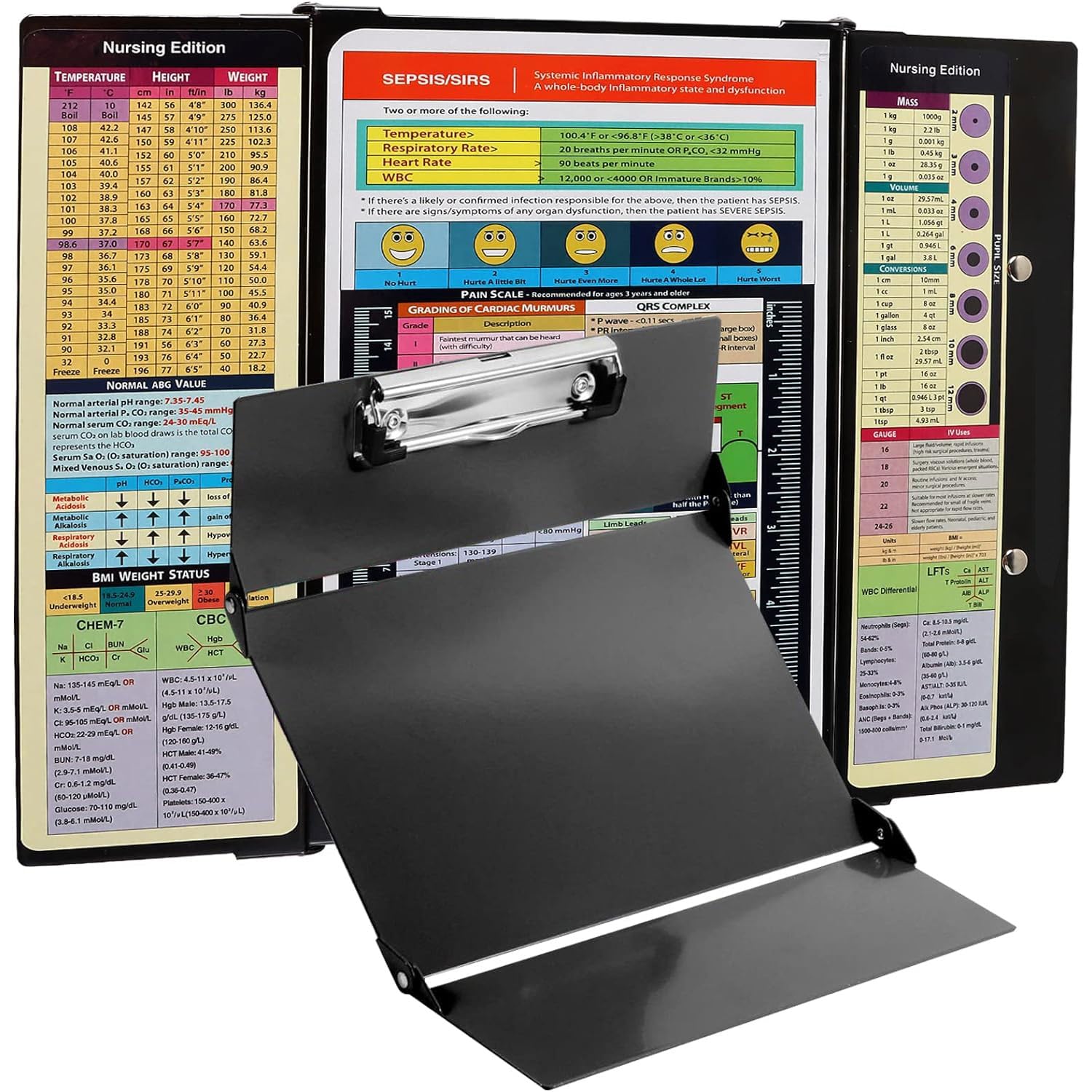 SC Printing World Nursing Clipboard with Medical Edition Cheat Sheets 3 Layers Nurse Clip Boards Notepad for Students, Nurses and Doctors, Black