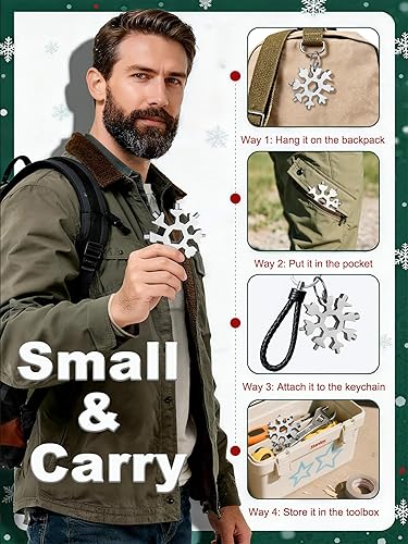 Miniatura 5 de Multiherramienta de copo de nieve 18 en 1, acero inoxidable resistente a la corrosión, destornillador, llaveabrebotellas, tamaño de bolsillo con