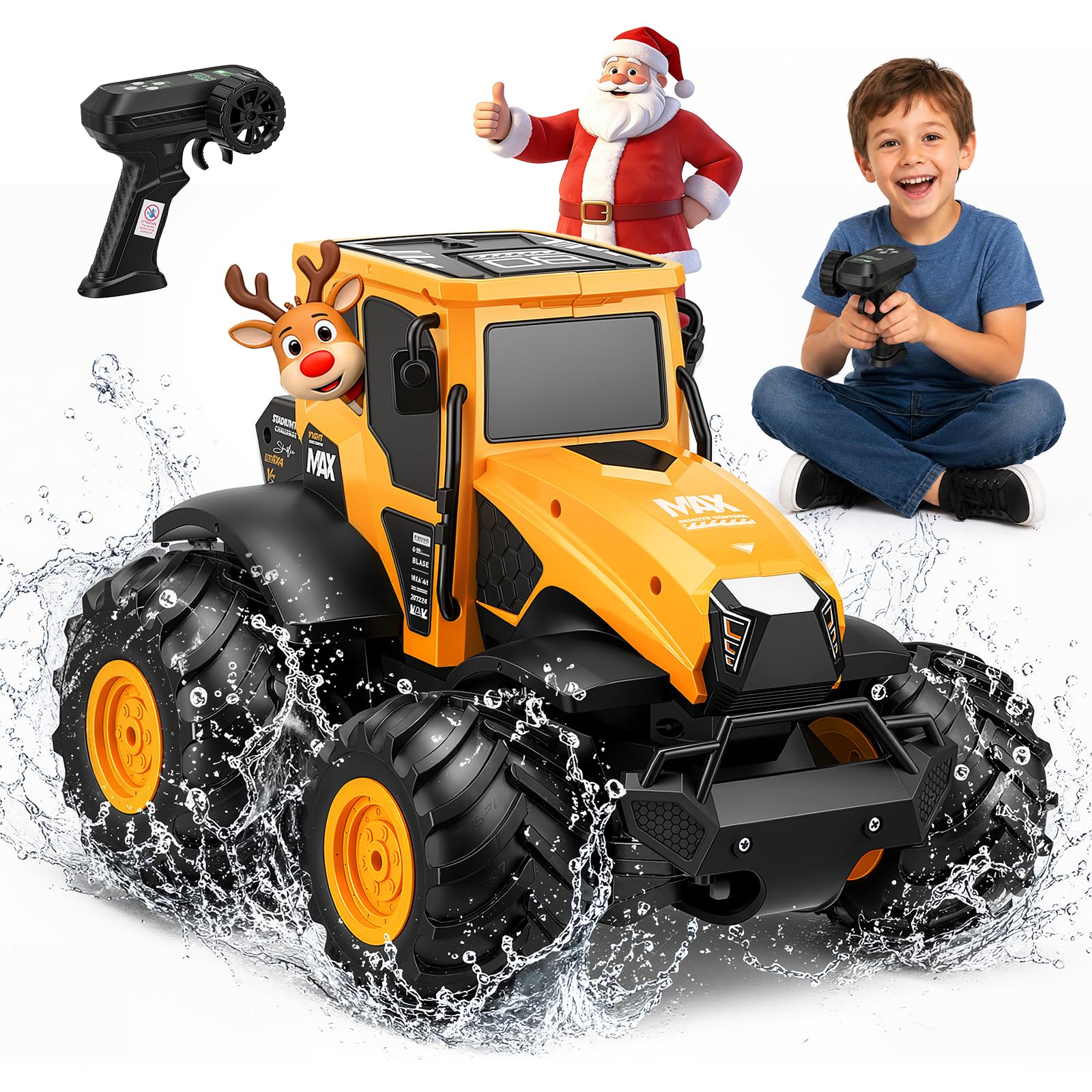 Macchina Telecomandata, Auto Radiocomandata Fuoristrada da Esterno | Monster Truck Telecomandato Anfibio IPX7, Auto RC 15 km/h, 2 Batterie 80 Min, Rotazione 360°, Idea Regalo Bambino
