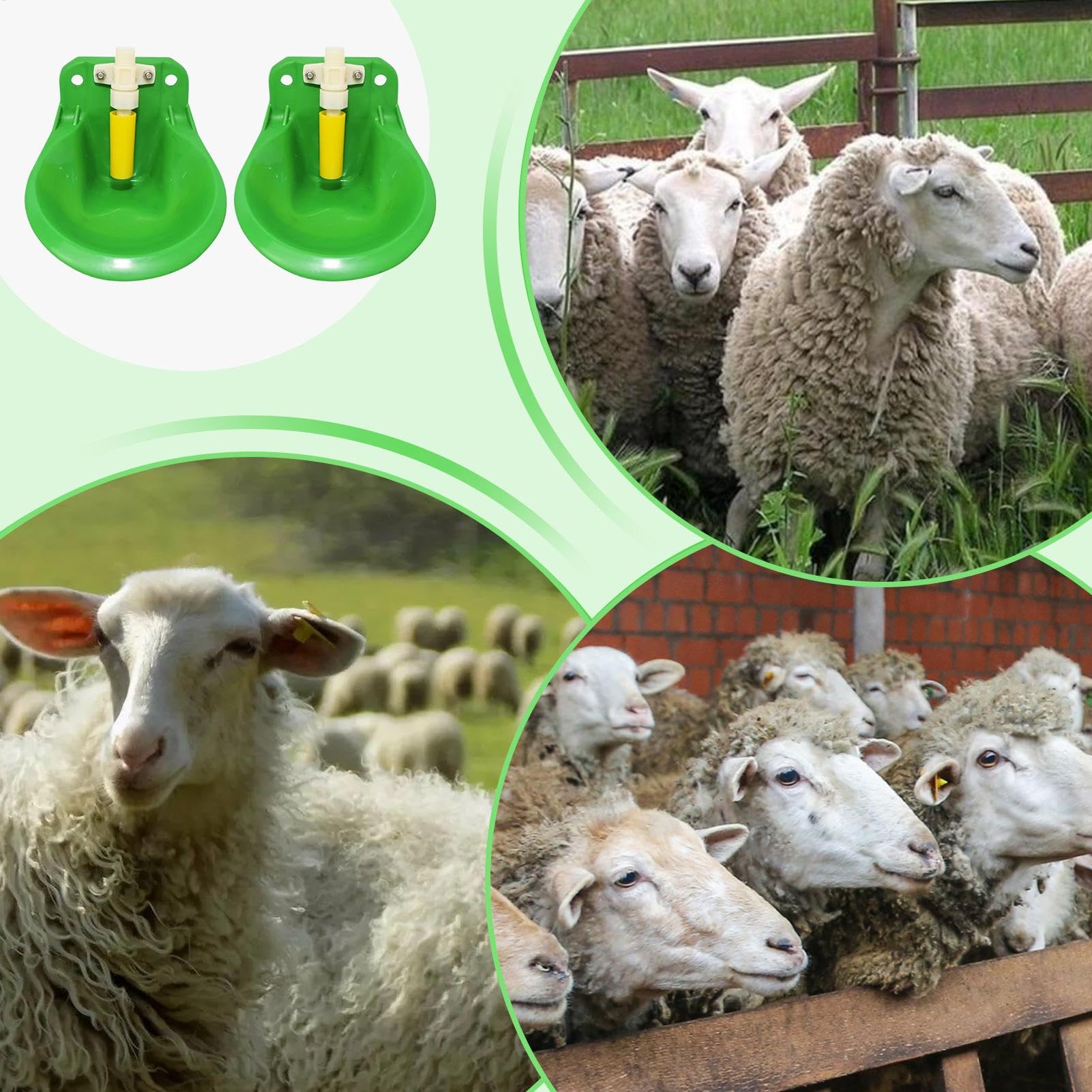 Abbeveratoio automatico per pecore, confezione da 2 ciotole per acqua addensata, 600 ml, con valvola in rame, abbeveratoio per animali da fattoria, per pecore, bovini, maiali o cani