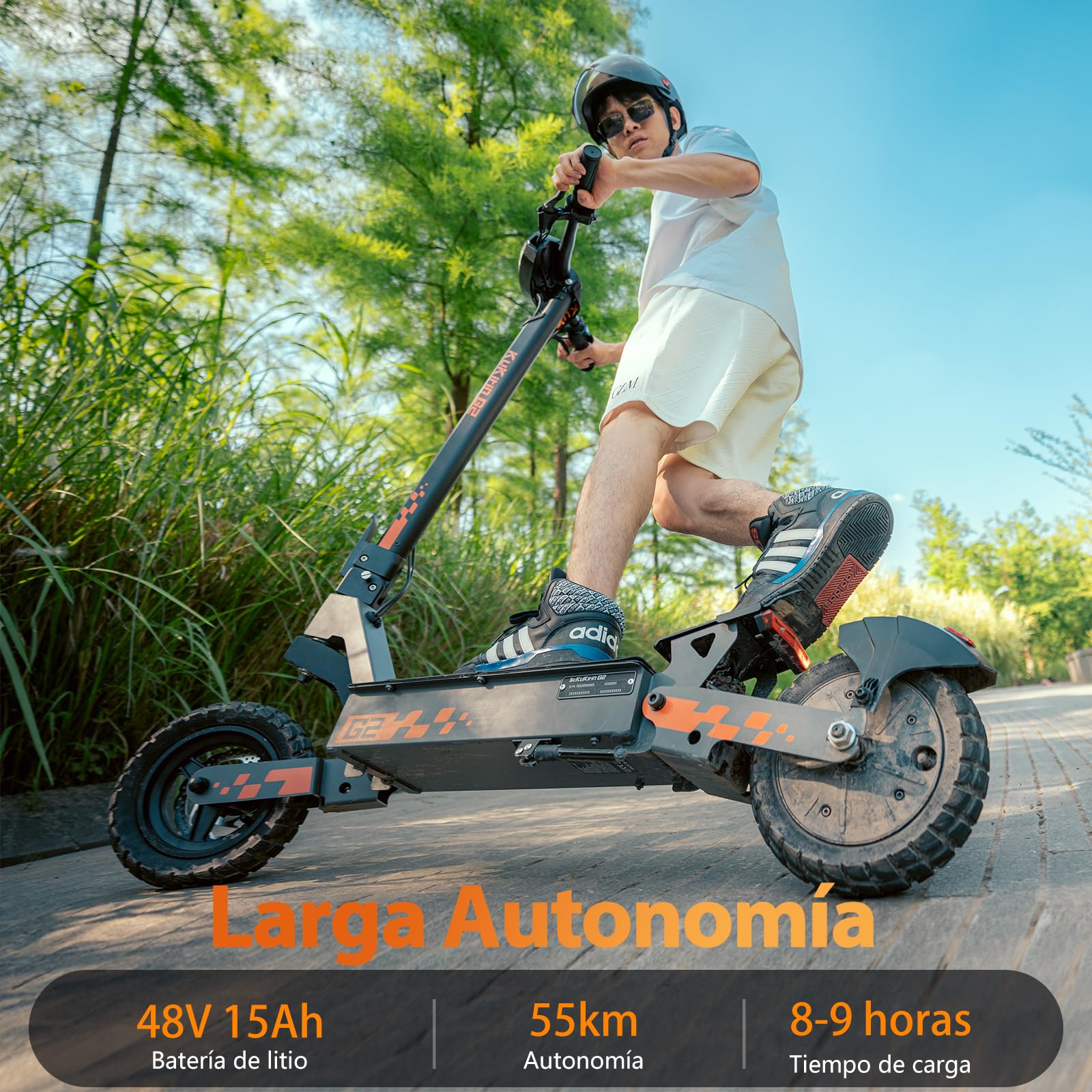 Kukirin Patinete Eléctrico Adultos Todoterreno,Patin Electrico,Scooter Electrico Potente Plegable/Autonomía de 55 km/Ruedas de 10"/Carga máxima 120kg/IP54/Doble Frenos de Disco,G2