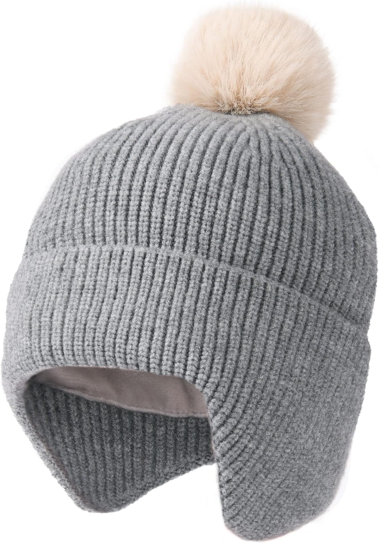 Toddler Baby Winter Hat Warm Fleece Lined Knit Kids Hat with Earflap Infant Newborn Pom Pom Beanie Knit Cap Girls Boys
