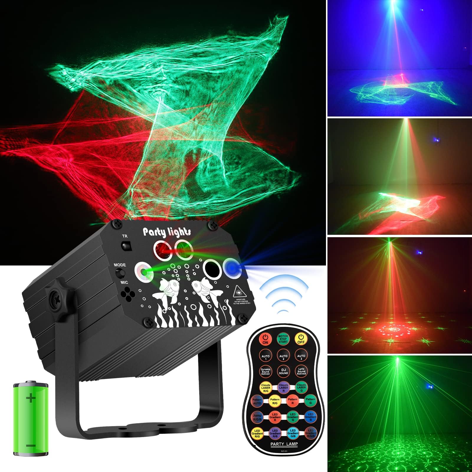 Enjoyedled DJ Disco Stage Party Lights - Northern Laser Light Effect RGB Led Sound Activated Strobe Lighting with Remote Control for Indoor Birthday Karaoke Club KTV, Gray