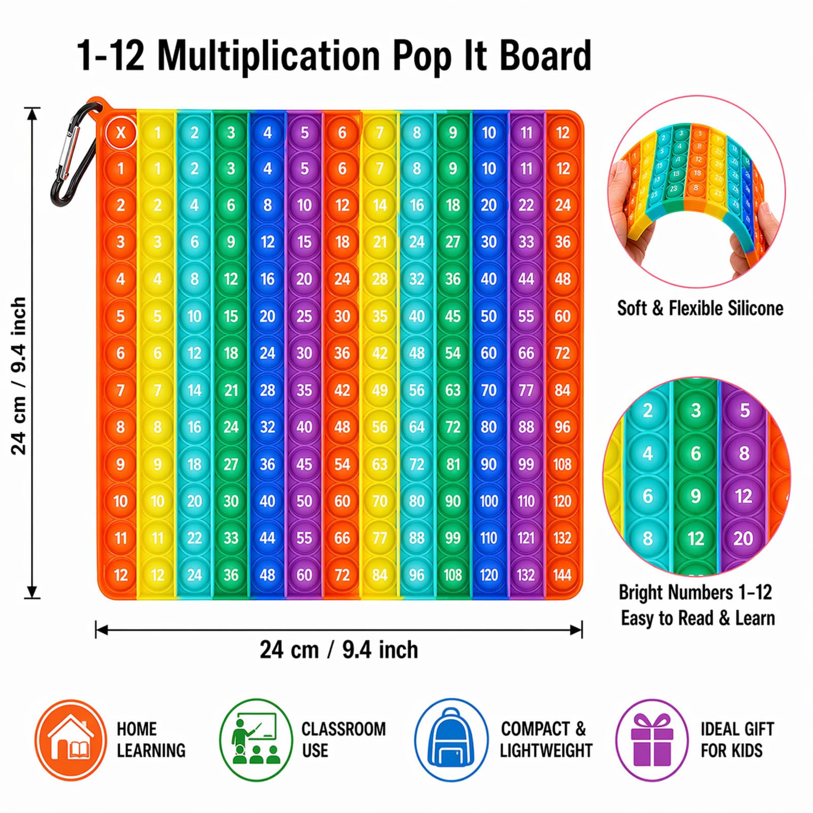 Pop It Push 24 x 24 cm Pop Bubble Fidget Zabawki antystresowe Sensory Silikonowa zabawka mnożeniowa wielokolorowa edukacyjna dla matematyki relaksujący popit dorośli i dzieci