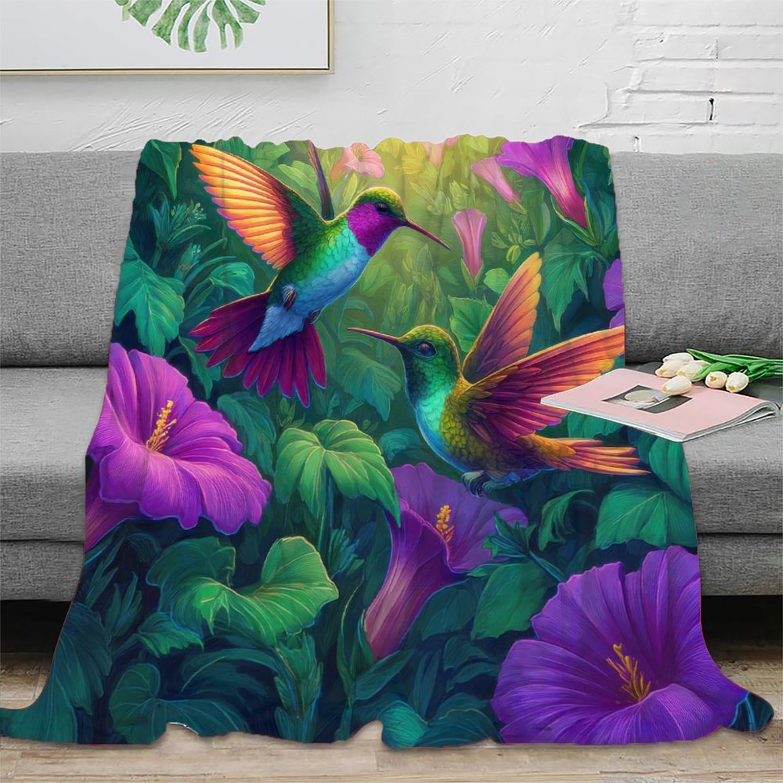 Couverture moelleuse anti-froid microfibre 150x200cm imprimé jardin 3D