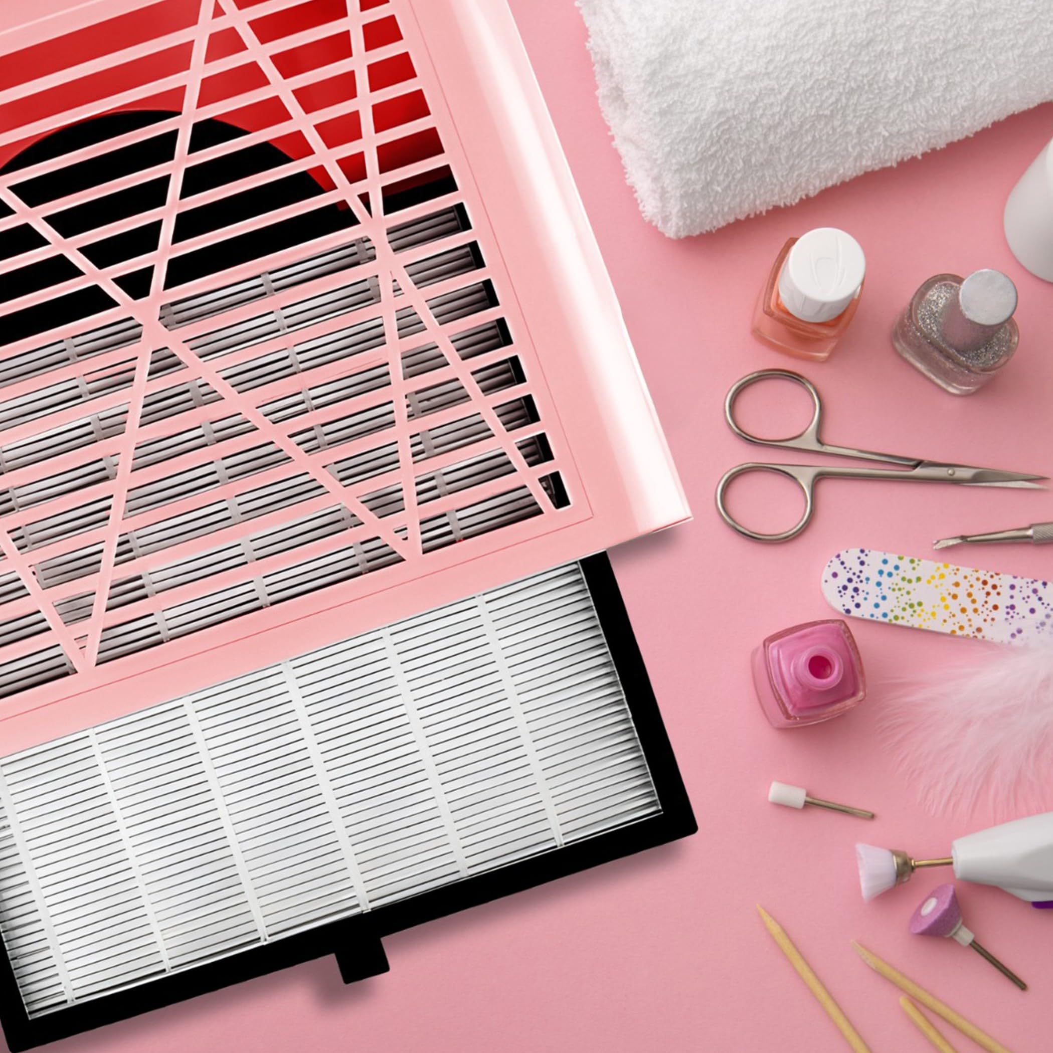 Retoo - Aspirador de uñas profesional para salón de manicura y hogar (80 W, potente aspirador para manicura, salón, diseño de uñas, velocidad 4500 rpm, rosa