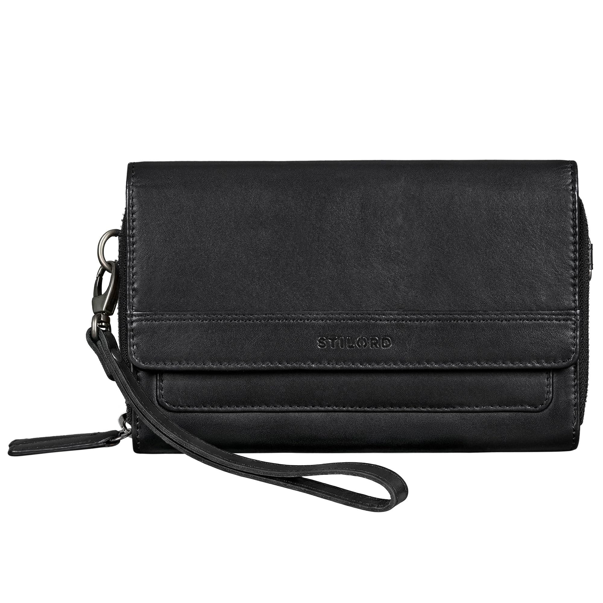 STILORD "Sabrina 4-in-1 Sac Bandoulière pour Telephone Portable Femme Cuir Grand Pochette Portefeuille Sacoche Telephone Portemonnaie Sac Cuir véritable 7 Pouce RFID Couleur:Noir